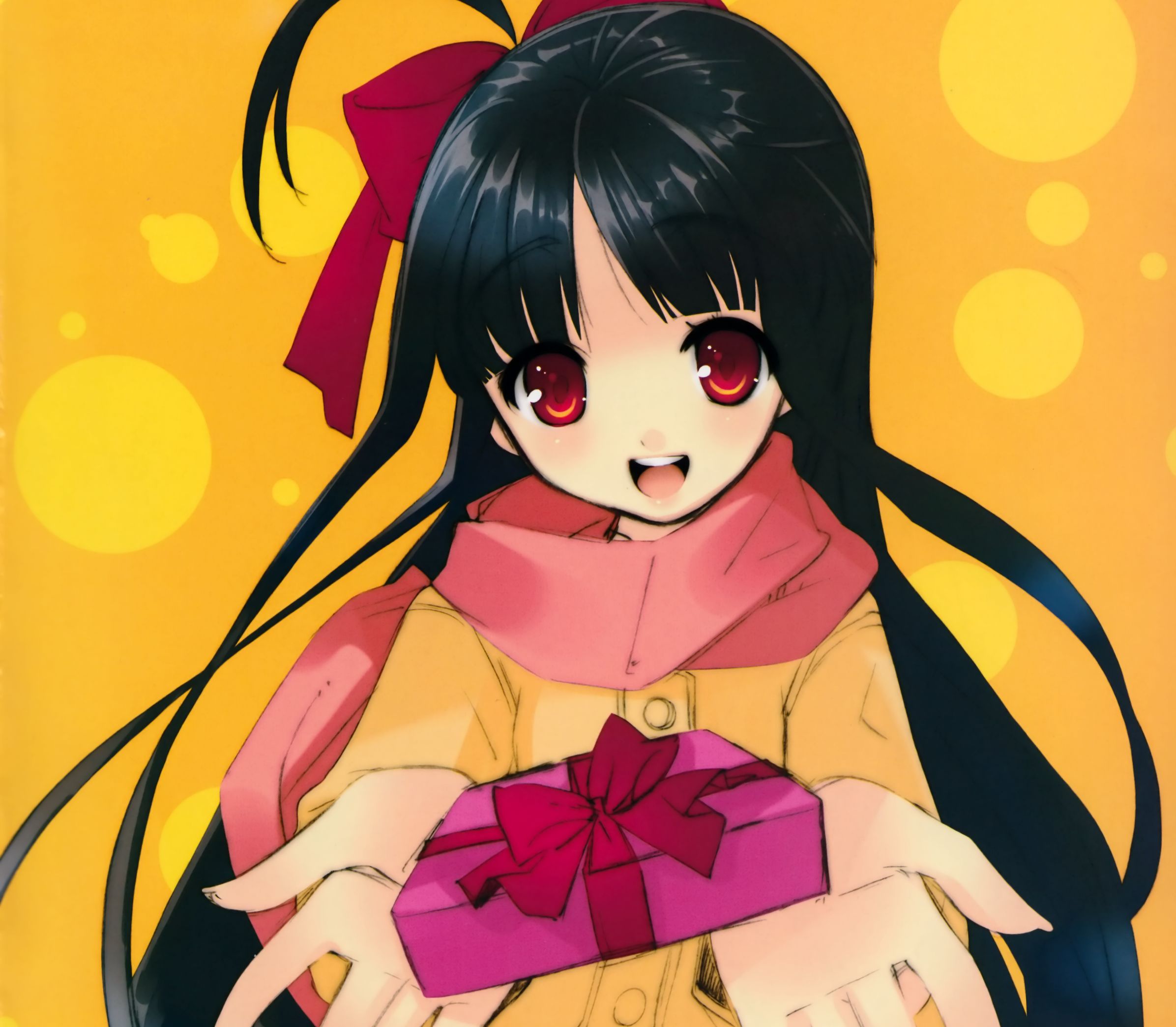 Download mobile wallpaper Anime, Coat, Ribbon, Scarf, Original, Red Eyes, Black Hair, Long Hair for free.