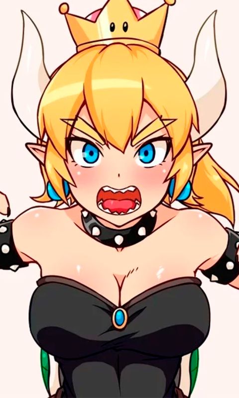 video game, bowsette, crown, horns, blue eyes, blonde, mario Smartphone Background