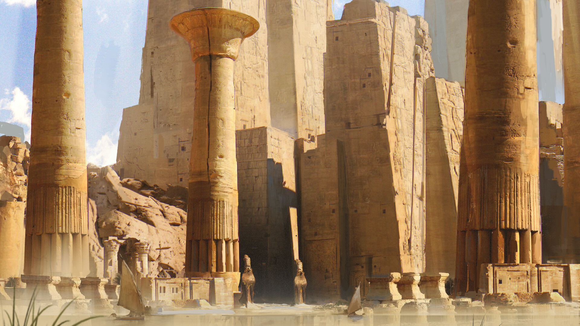 Download mobile wallpaper Fantasy, Temple, Ruin, Columns, Egyptian for free.