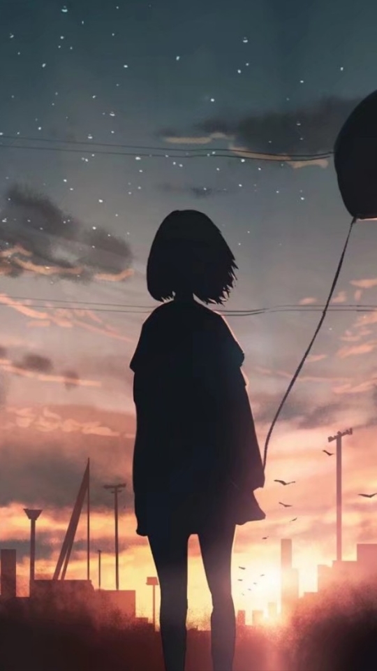 Download mobile wallpaper Anime, Sunset, Girl for free.