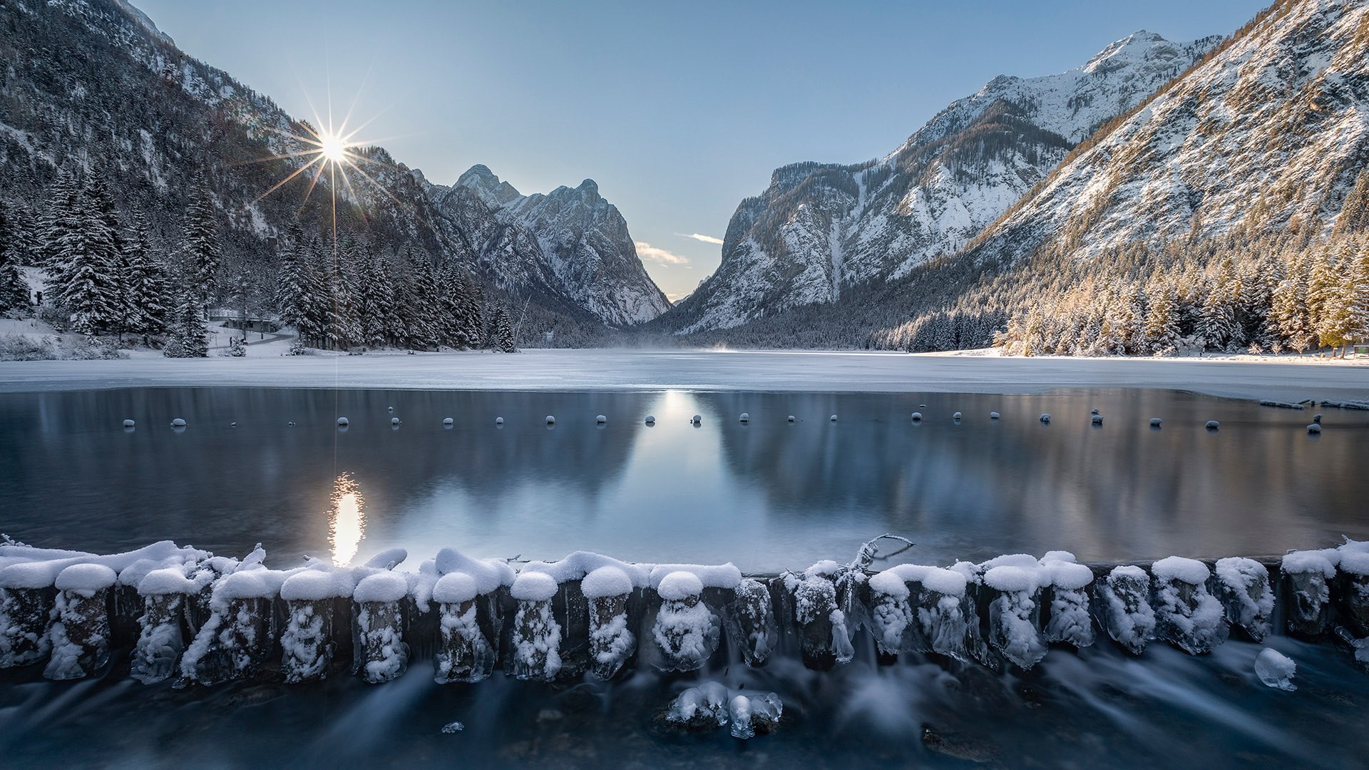 Free download wallpaper Winter, Lakes, Mountain, Lake, Earth, Toblacher See on your PC desktop