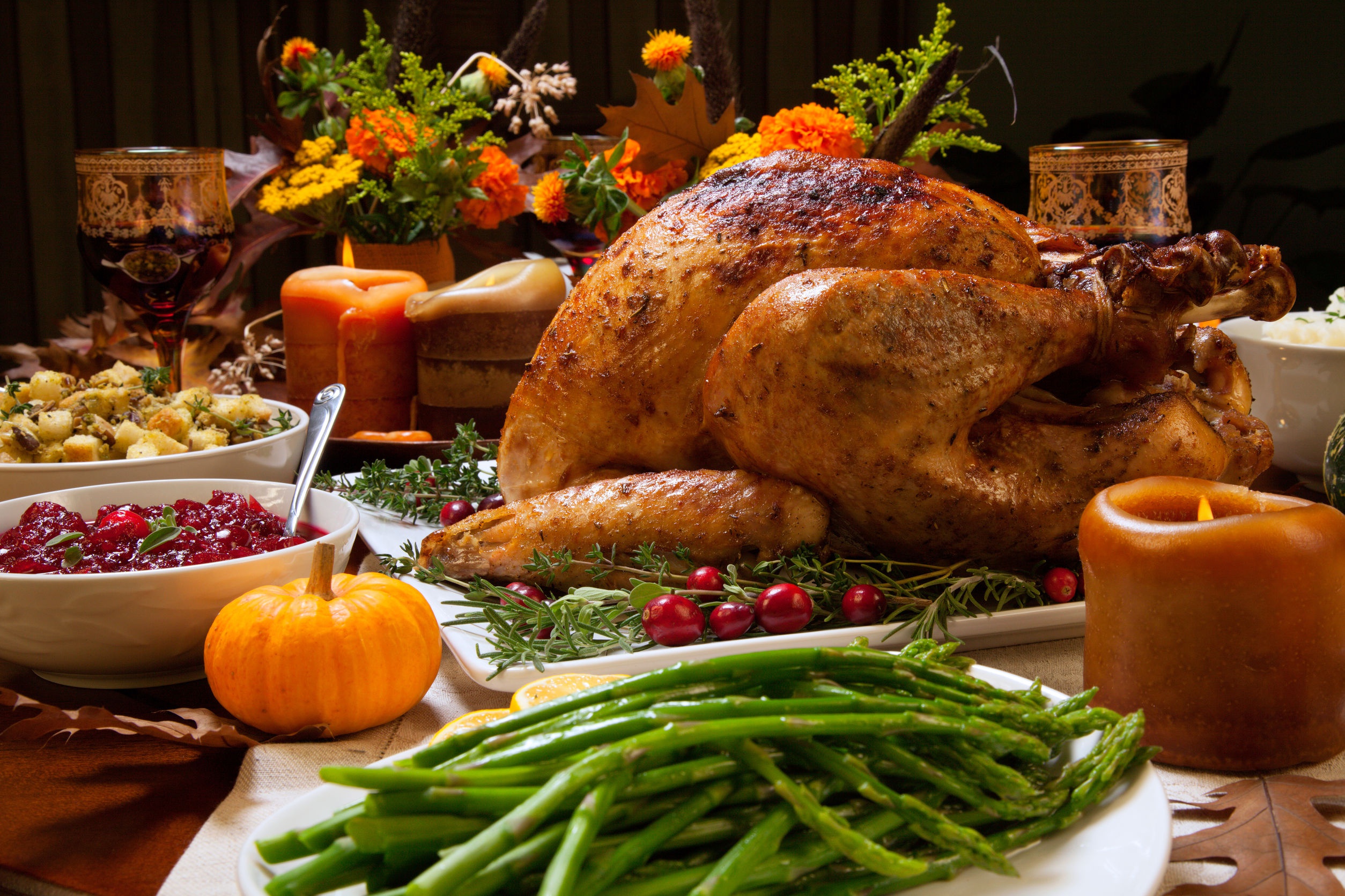 Download mobile wallpaper Meat, Holiday, Meal, Candle, Thanksgiving for free.