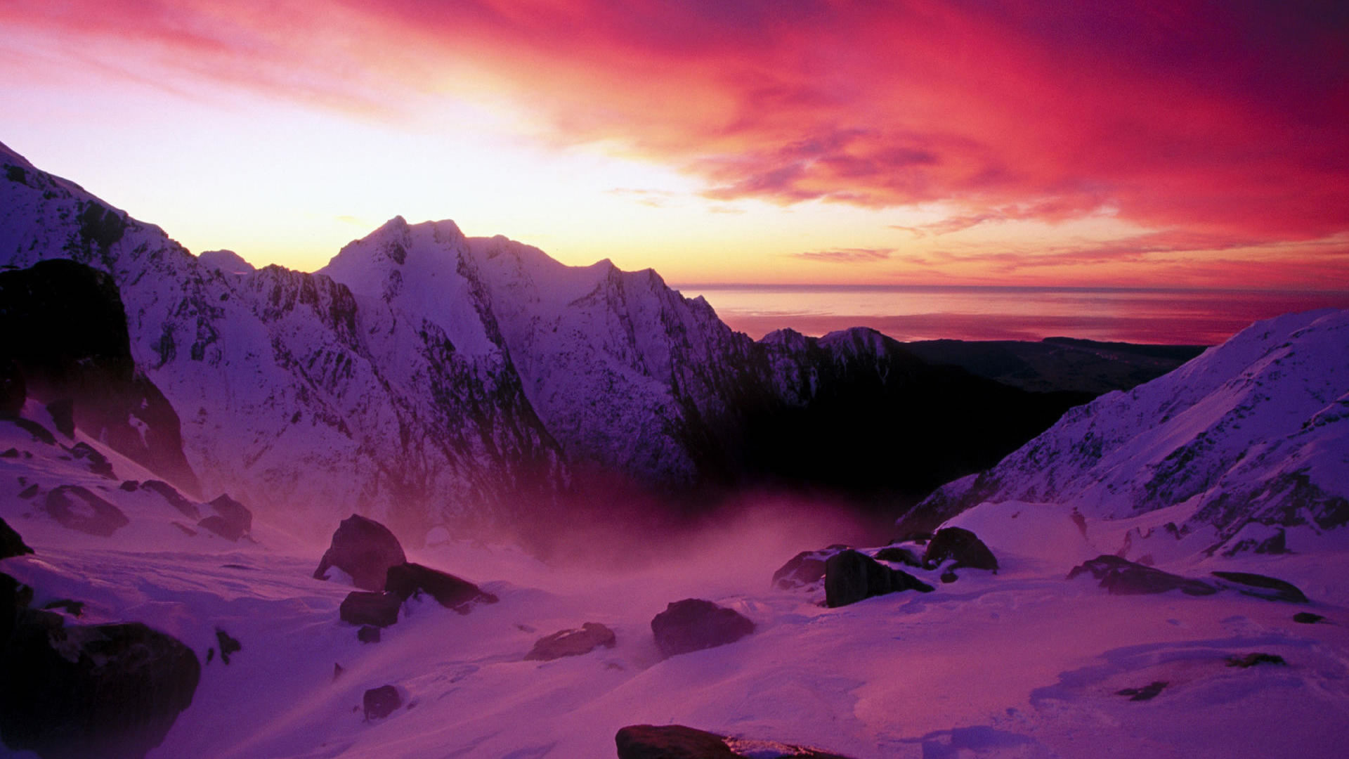 Download mobile wallpaper Winter, Sunset, Snow, Mountain, Earth for free.