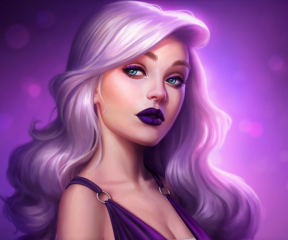 Download mobile wallpaper Purple, Artistic, Women, Blue Eyes, Pink Hair, Lipstick for free.