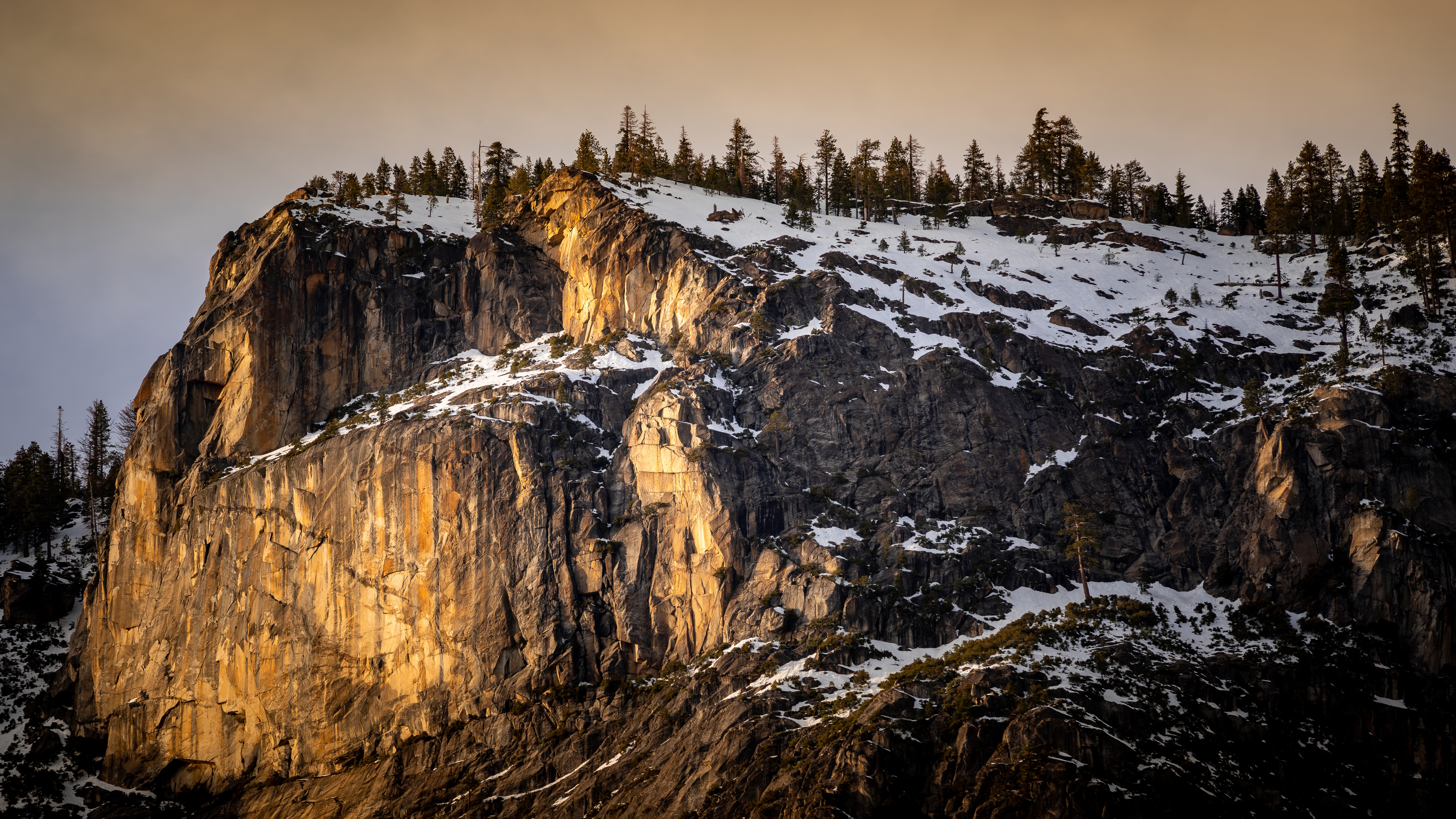 Free download wallpaper Nature, Trees, Rock, Mountain, Cliff, Snow on your PC desktop