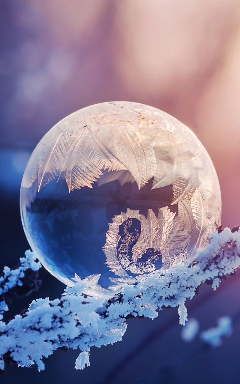 Download mobile wallpaper Winter, Macro, Earth, Frozen, Bubble for free.