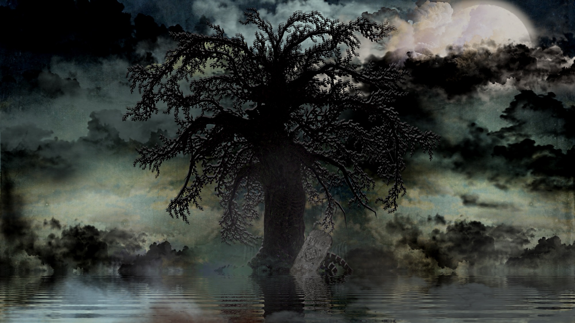 Download mobile wallpaper Landscape, Death, Dark, Tree, Cloud for free.