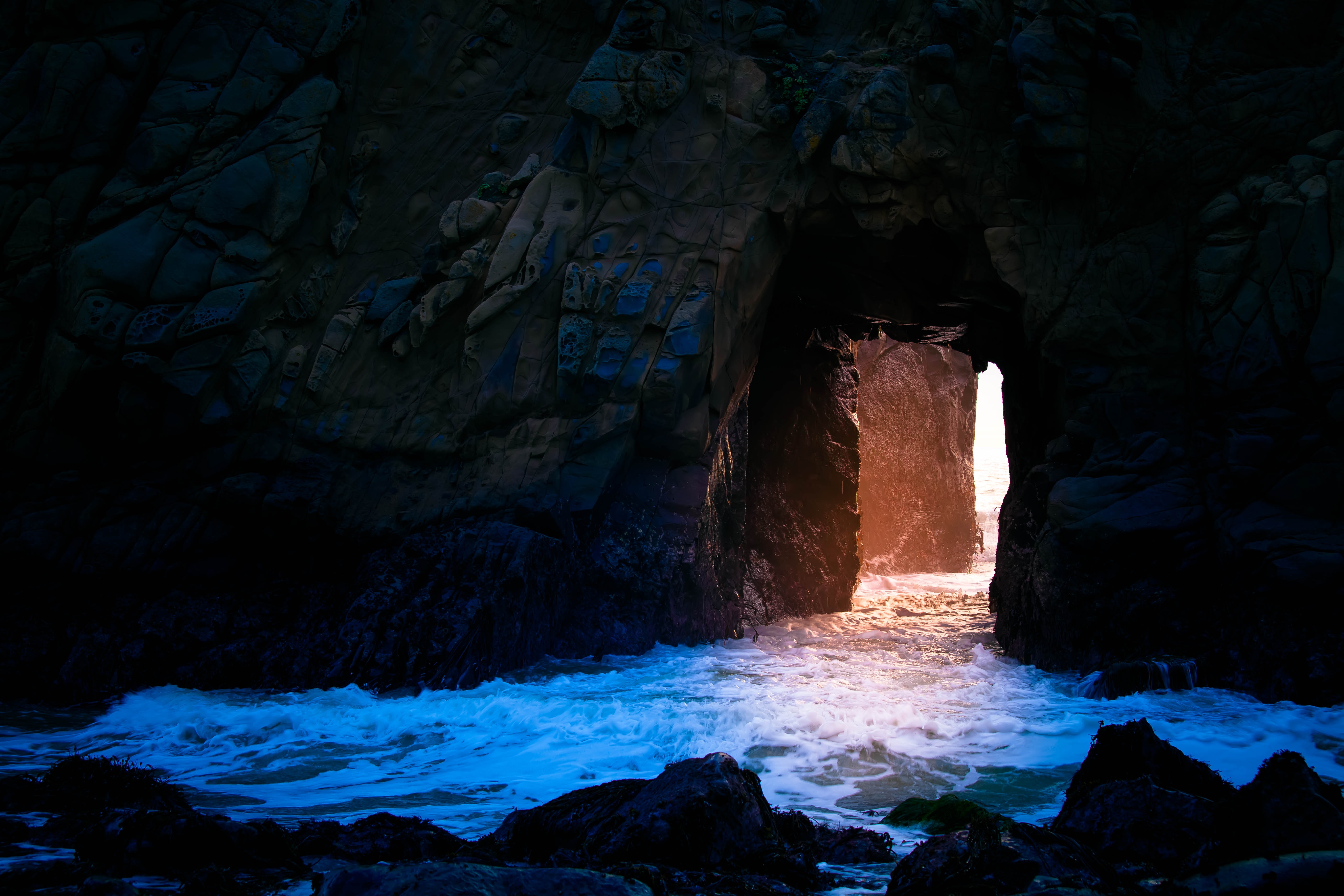 無料モバイル壁紙水, ストーンズ, 自然, 岩, 輝く, 洞窟, 光をダウンロードします。