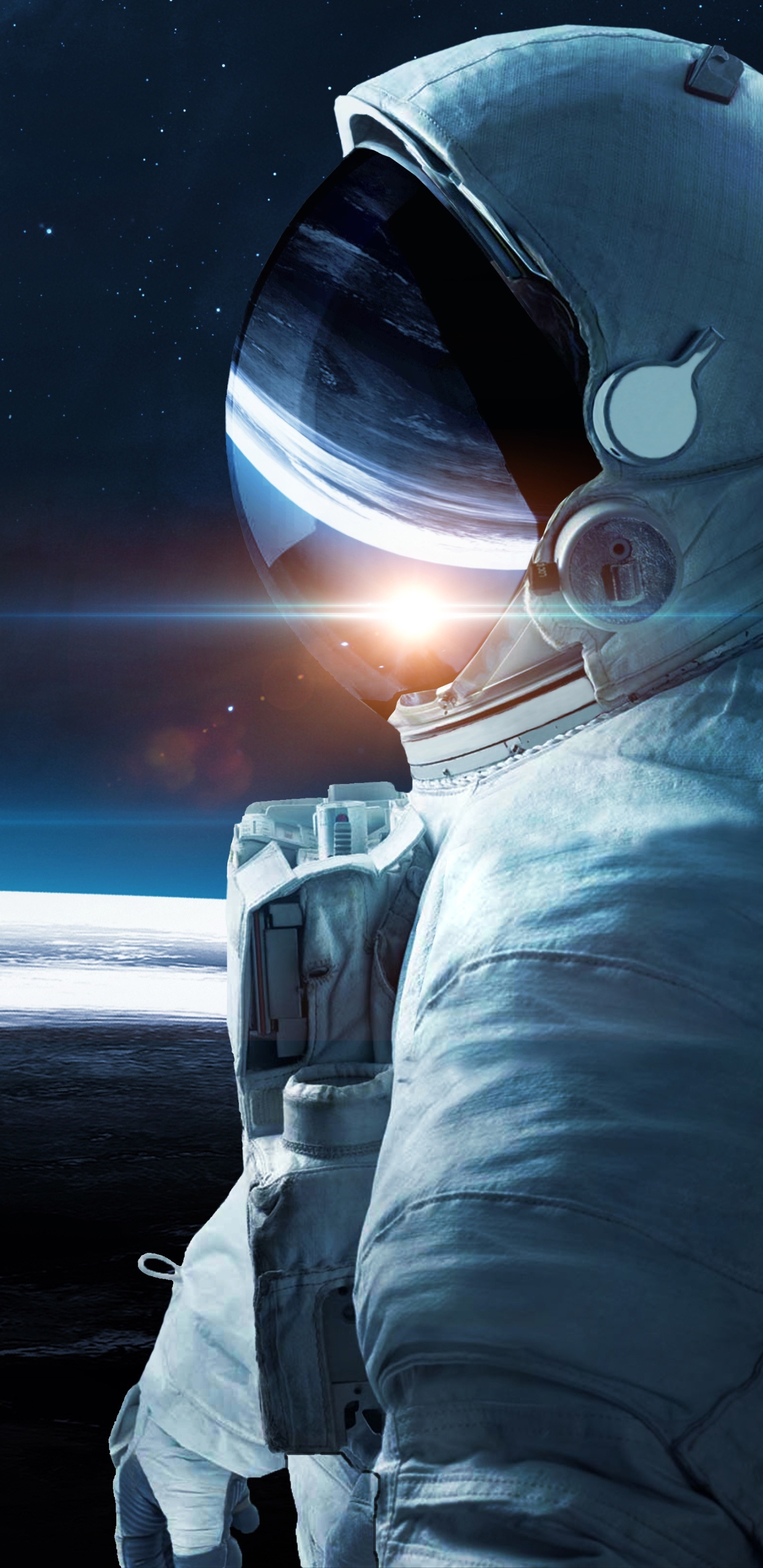 Descarga gratuita de fondo de pantalla para móvil de Estrellas, Amanecer, Espacio, Ciencia Ficción, Traje Espacial, Astronauta, Planetscape.