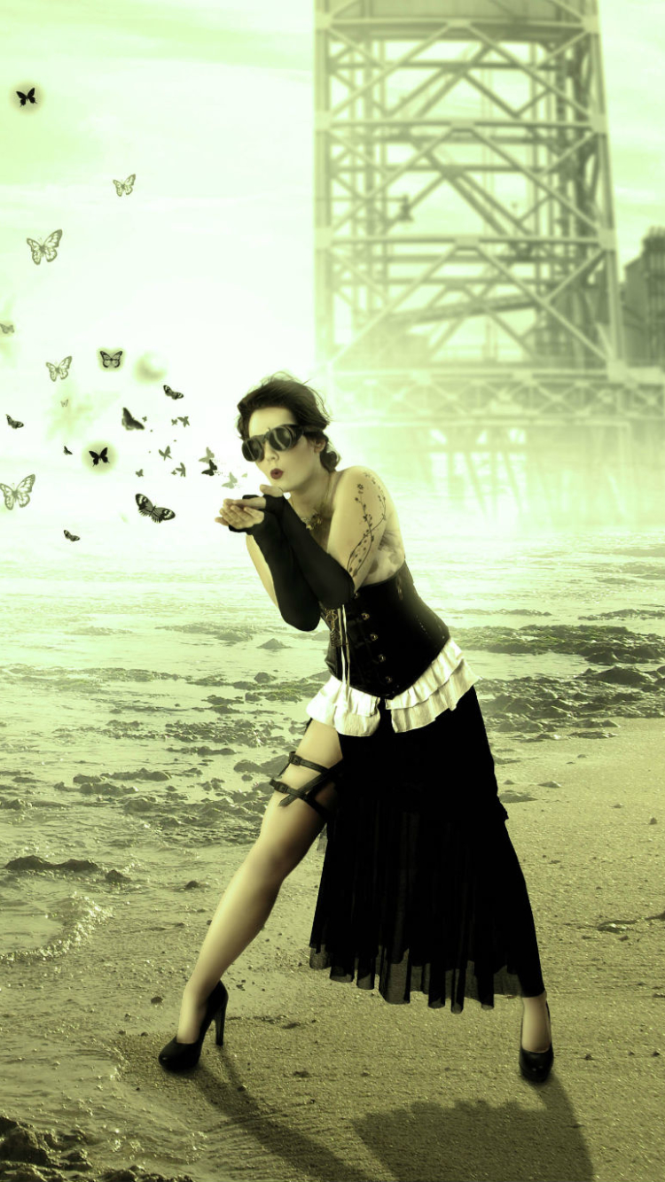 Download mobile wallpaper Gothic, Dark, Butterfly, Women for free.