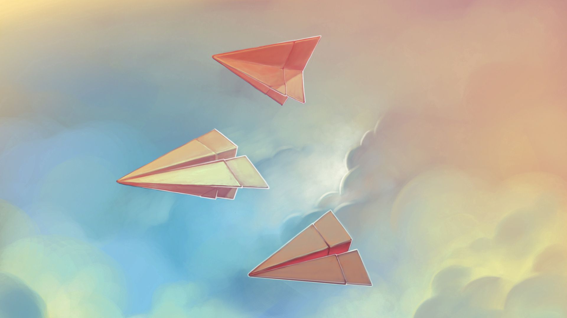 Téléchargez des papiers peints mobile Sky, Avions En Papier, Vol, Art gratuitement.