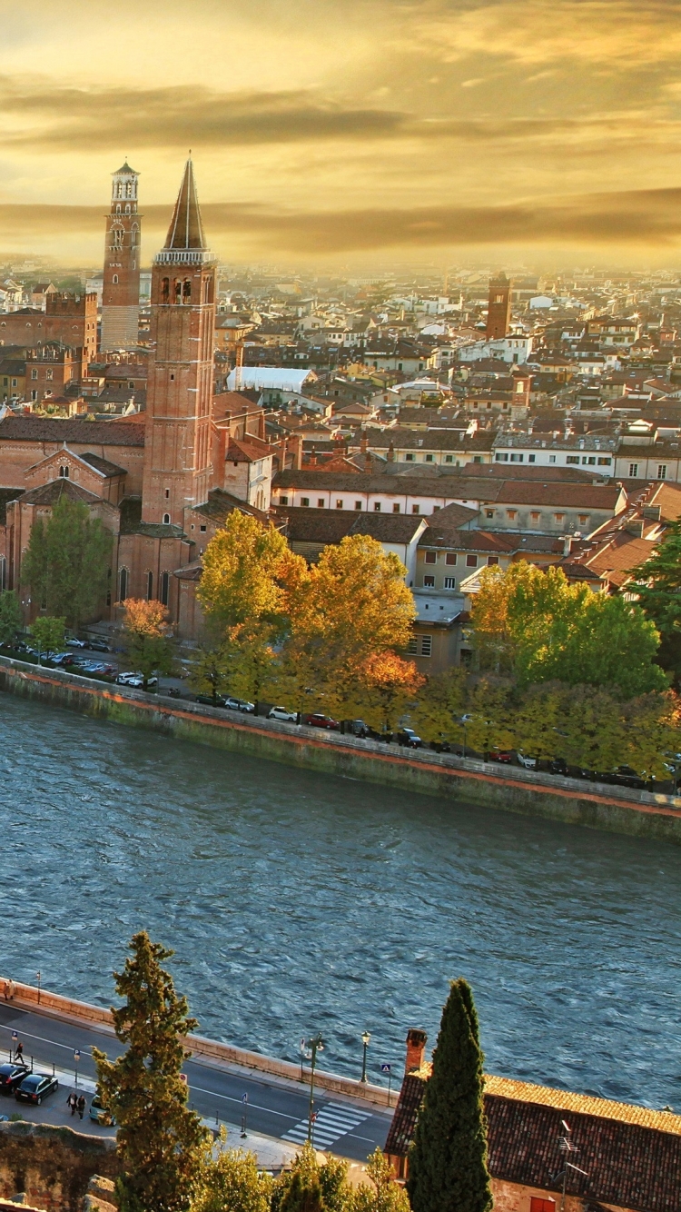 Handy-Wallpaper Städte, Herbst, Italien, Sonnenuntergang, Verona, Menschengemacht kostenlos herunterladen.
