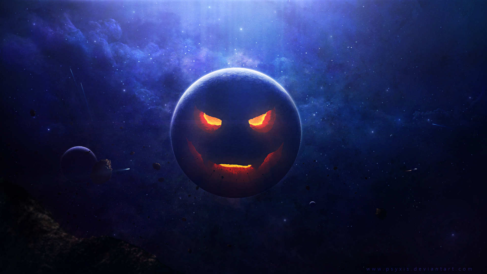 Download mobile wallpaper Halloween, Holiday, Space, Creepy, Evil, Jack O' Lantern for free.