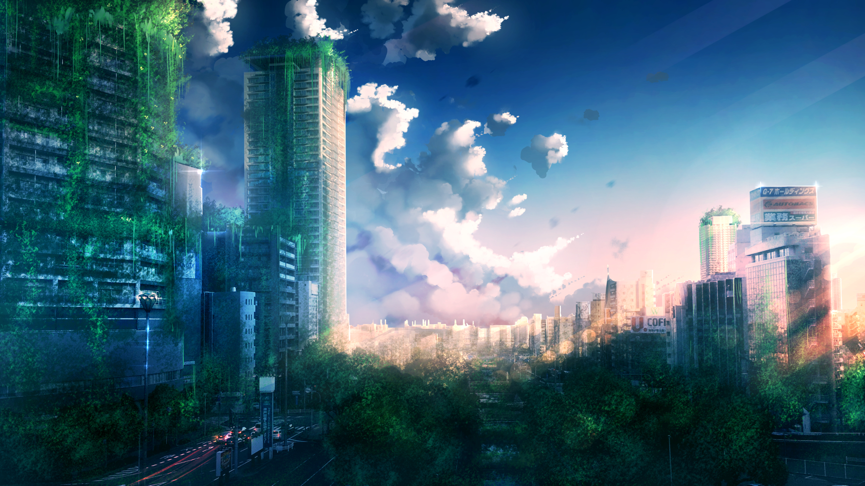 Laden Sie das Original, Sonnenuntergang, Animes, Großstadt-Bild kostenlos auf Ihren PC-Desktop herunter