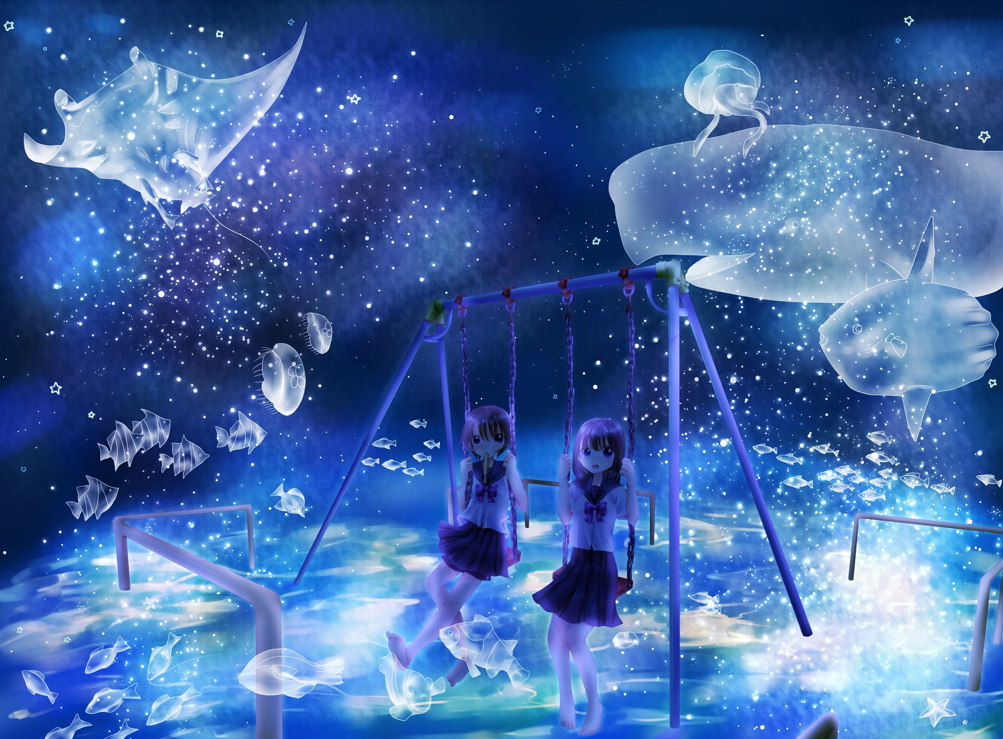 Download mobile wallpaper Anime, Fish, Whale, Original, School Uniform for free.