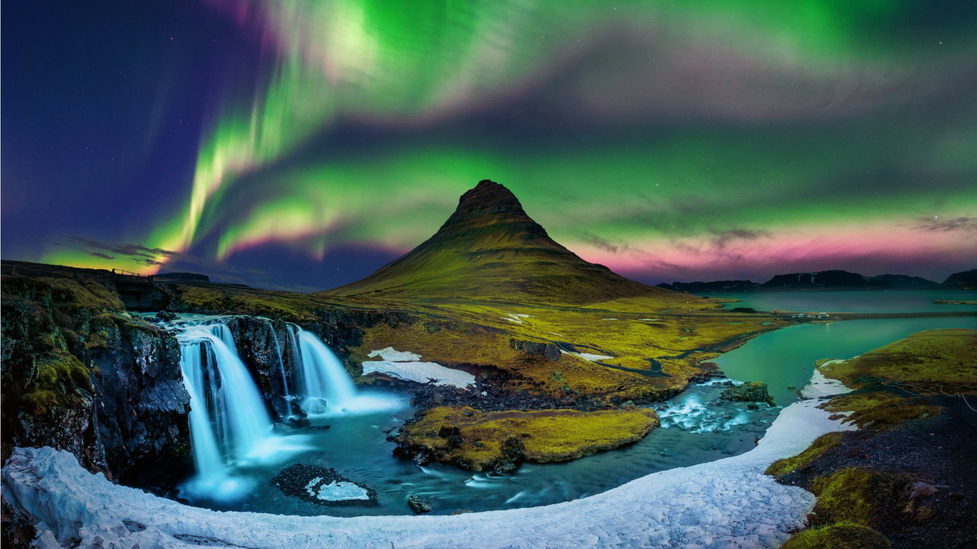 Téléchargez gratuitement l'image Montagne, Cascade, Aurore Boréale, Islande, Terre/nature sur le bureau de votre PC