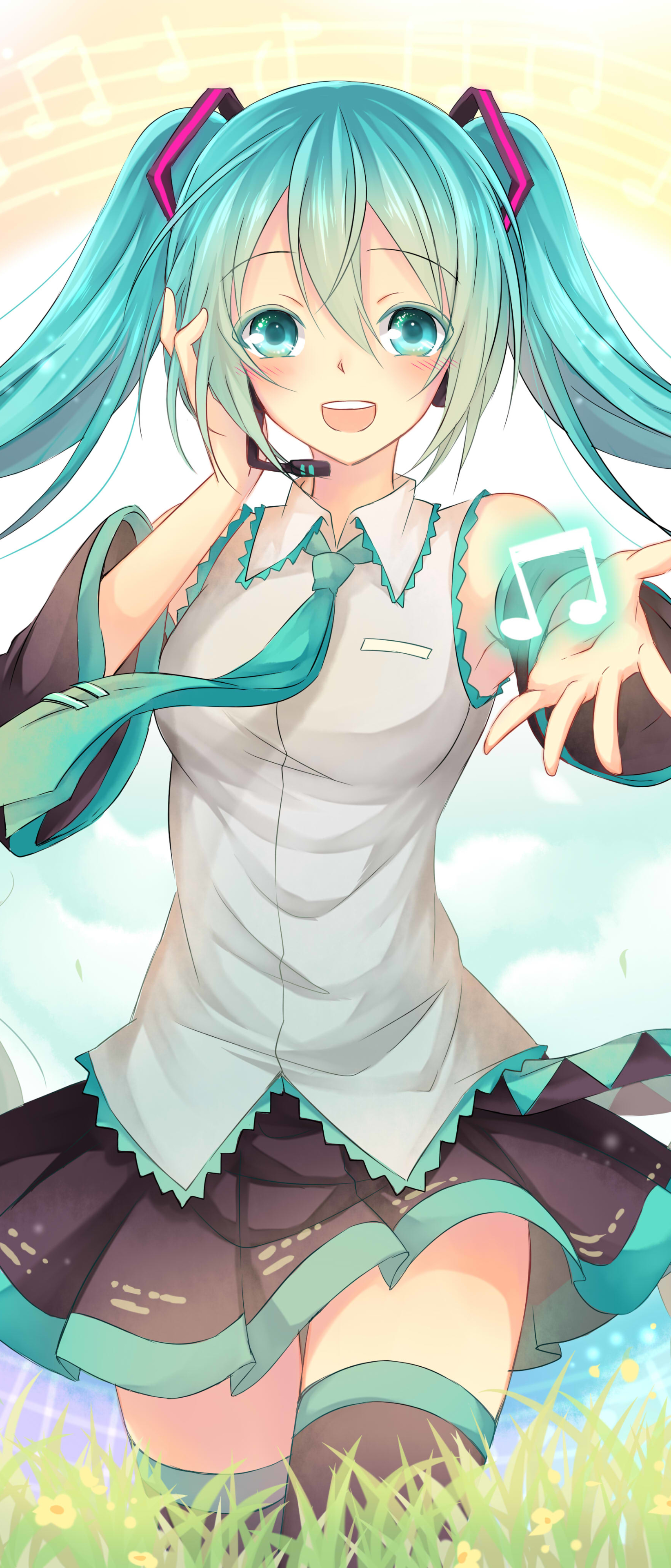 Handy-Wallpaper Lächeln, Vocaloid, Blaue Haare, Hatsune Miku, Animes, Lange Haare, Aqua Augen, Twintails kostenlos herunterladen.