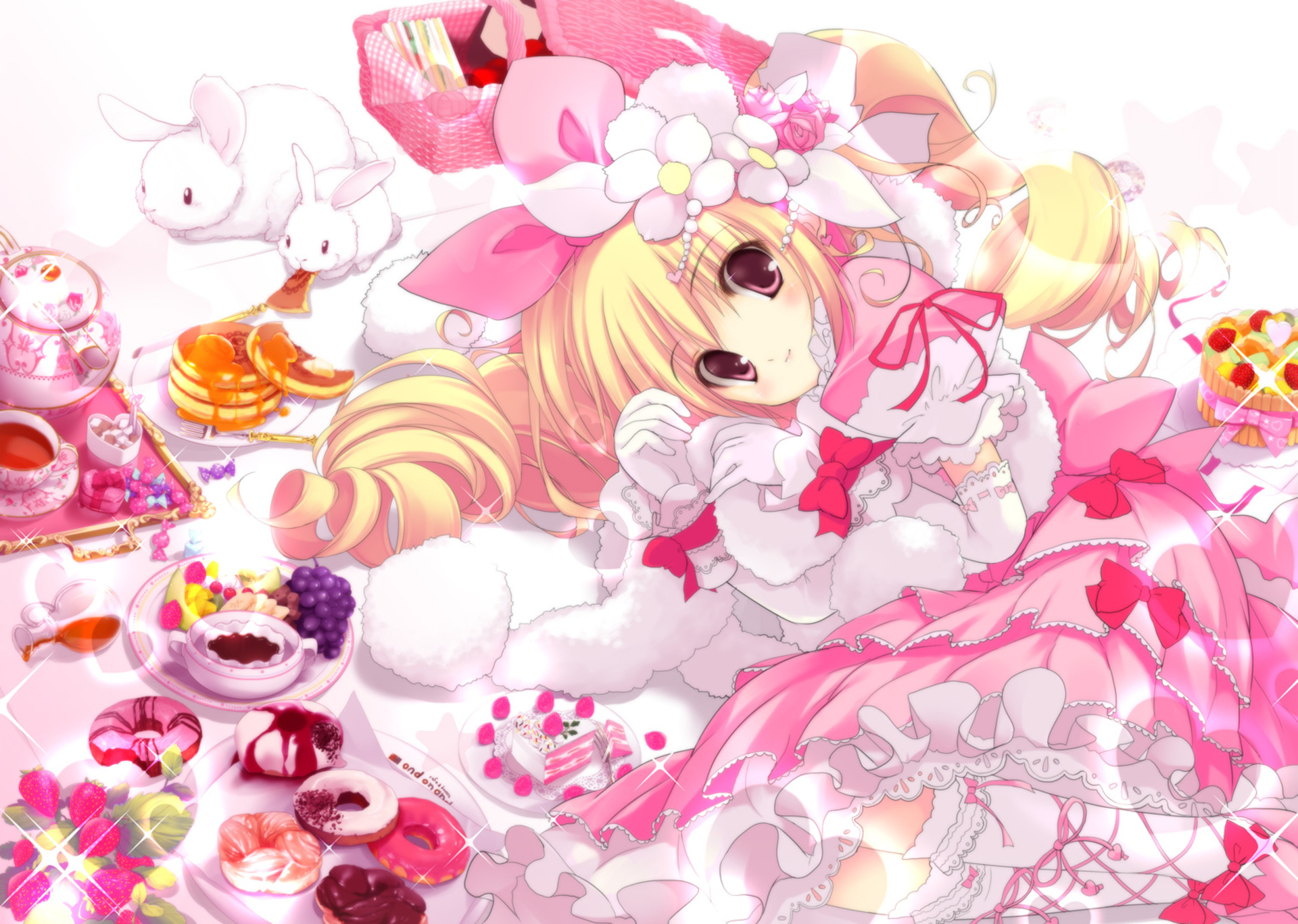 Download mobile wallpaper Anime, Food, Blonde, Rabbit, Original for free.