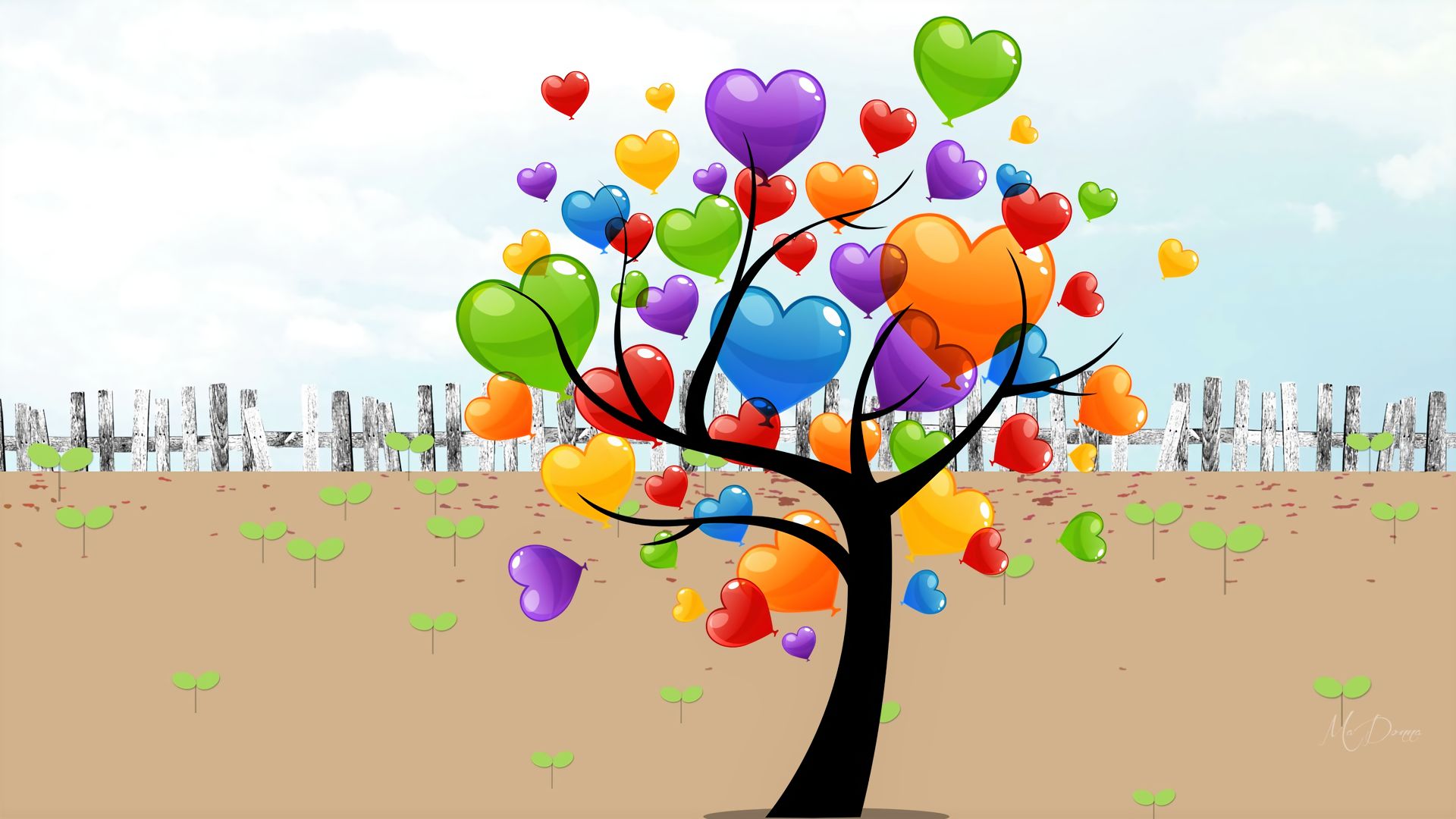 Download mobile wallpaper Tree, Colors, Colorful, Heart, Artistic for free.