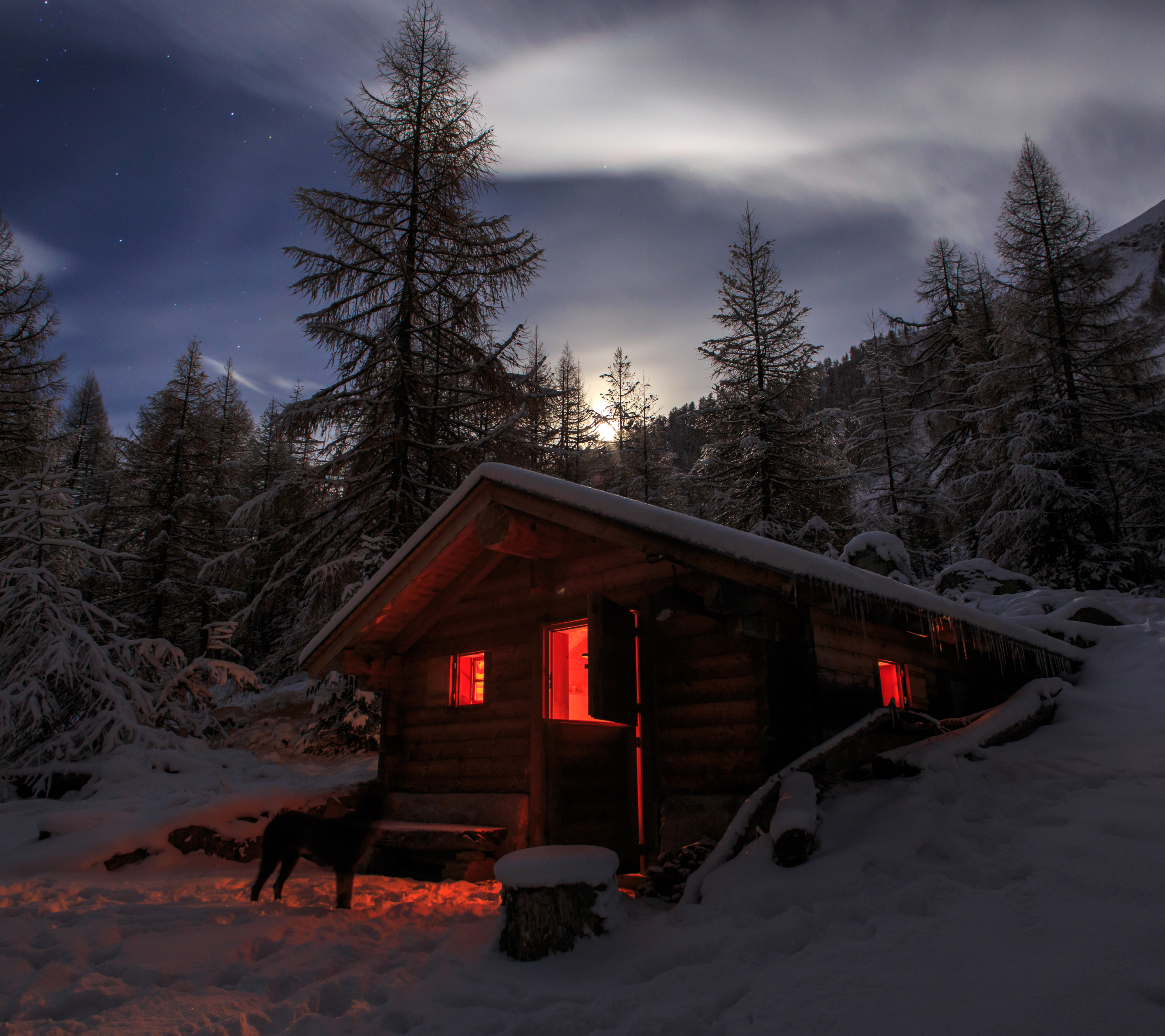 Download mobile wallpaper Winter, Night, Snow, House, Earth, Photography, Cottage for free.