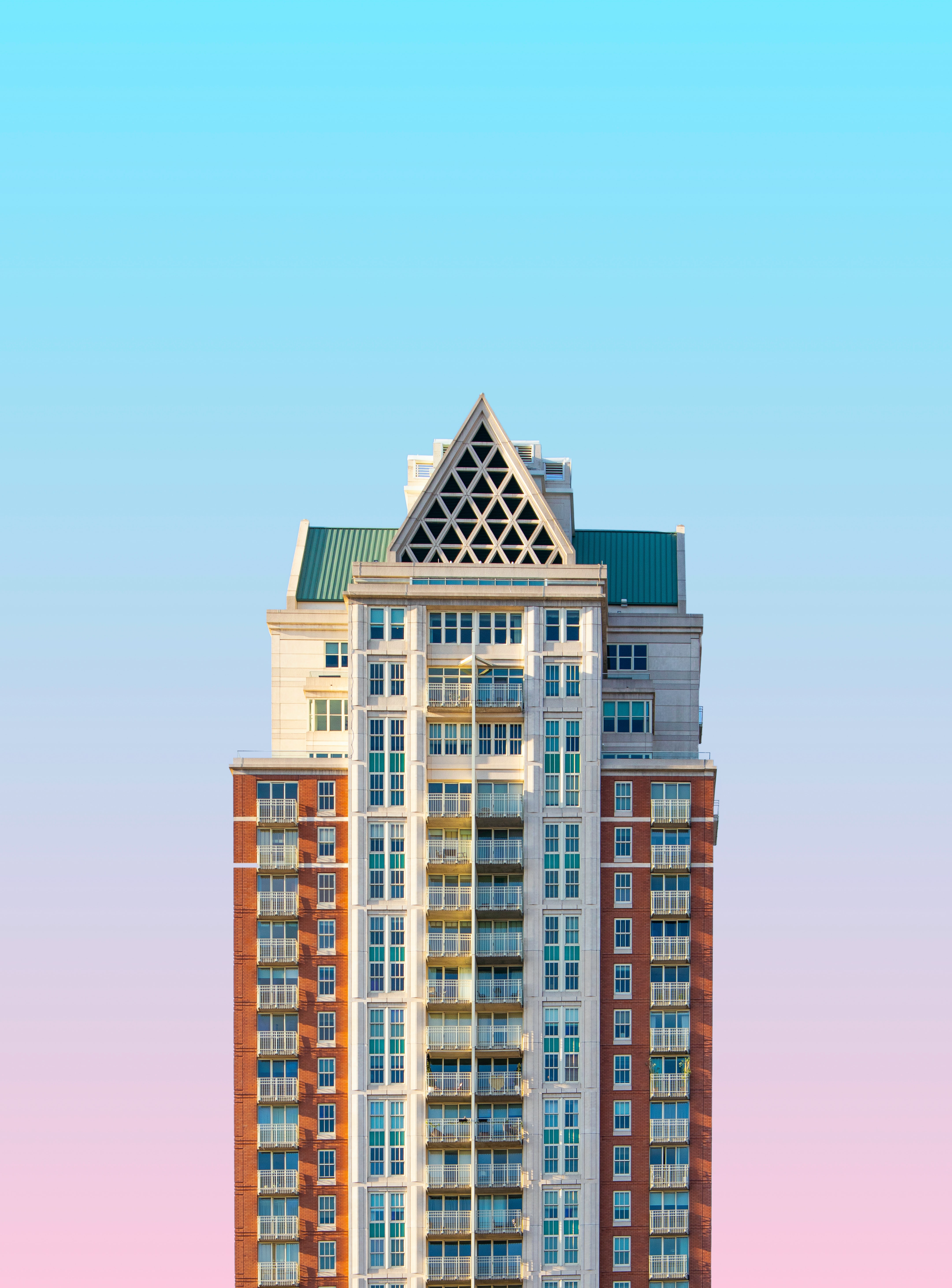 minimalism, facade, sky, building, gradient