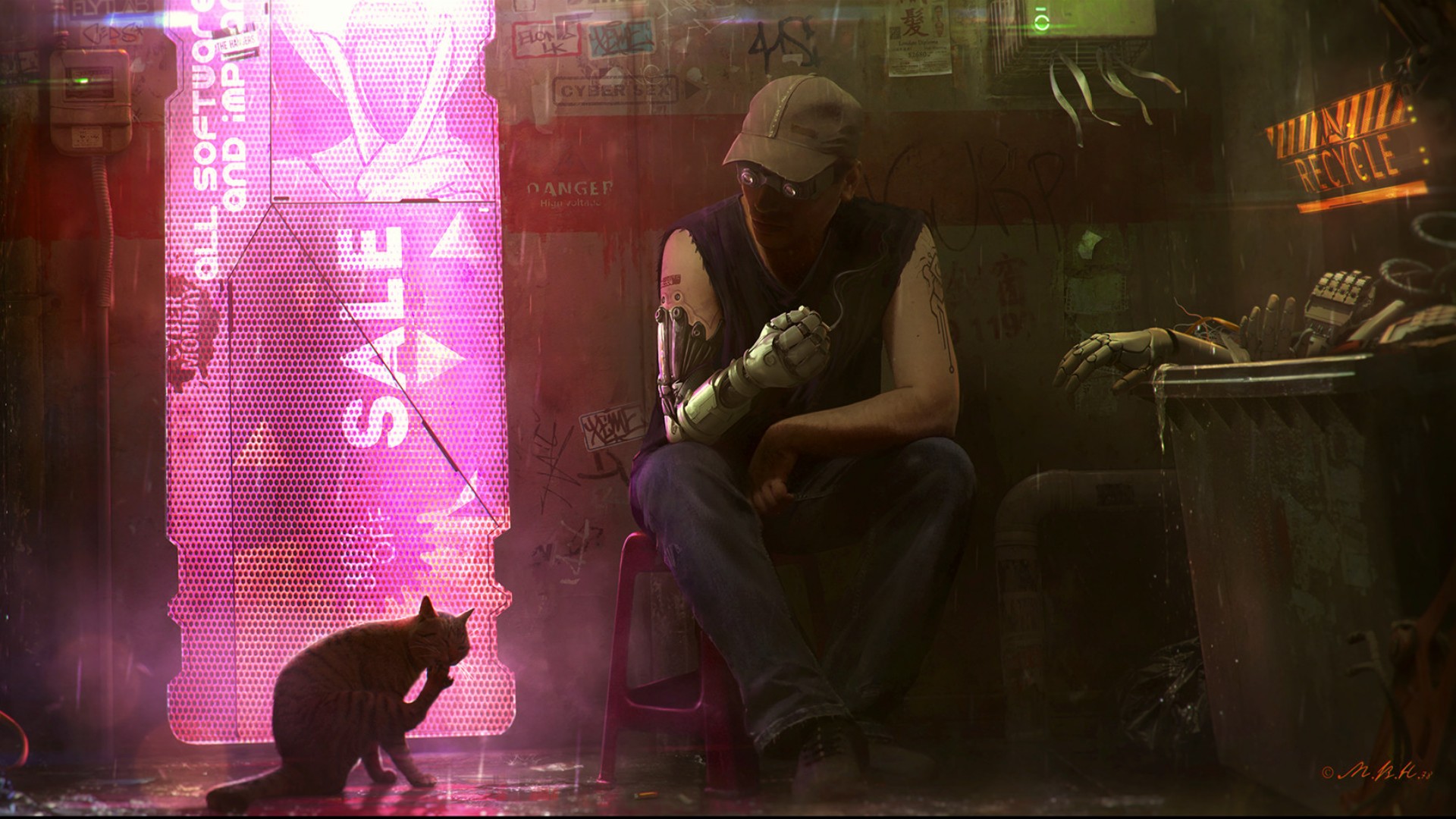 Handy-Wallpaper Katze, Cyberpunk, Science Fiction, Cyborg kostenlos herunterladen.