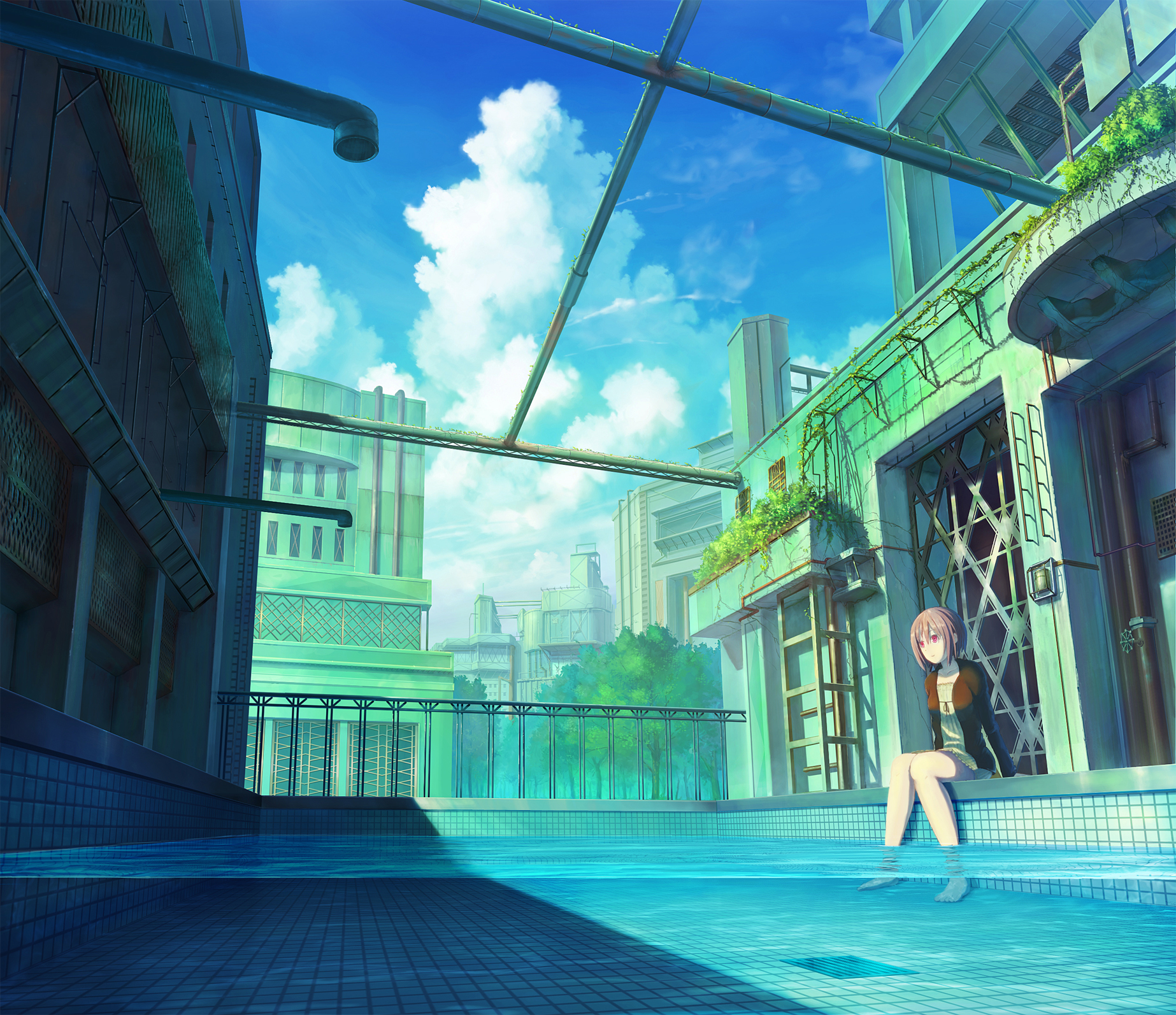Download mobile wallpaper Anime, Sky, City, Pool, Original for free.