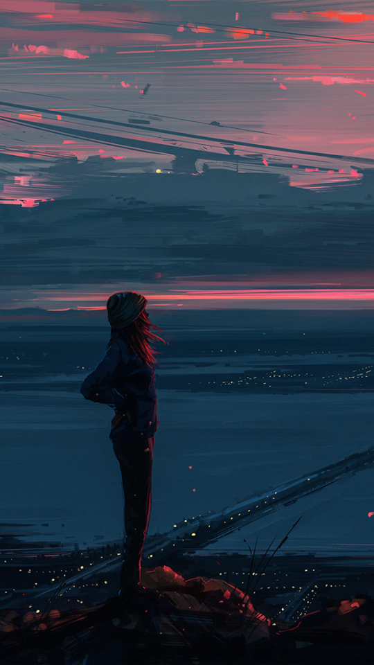 Download mobile wallpaper Anime, Landscape, Sunset, Sky, Original, Scenery for free.