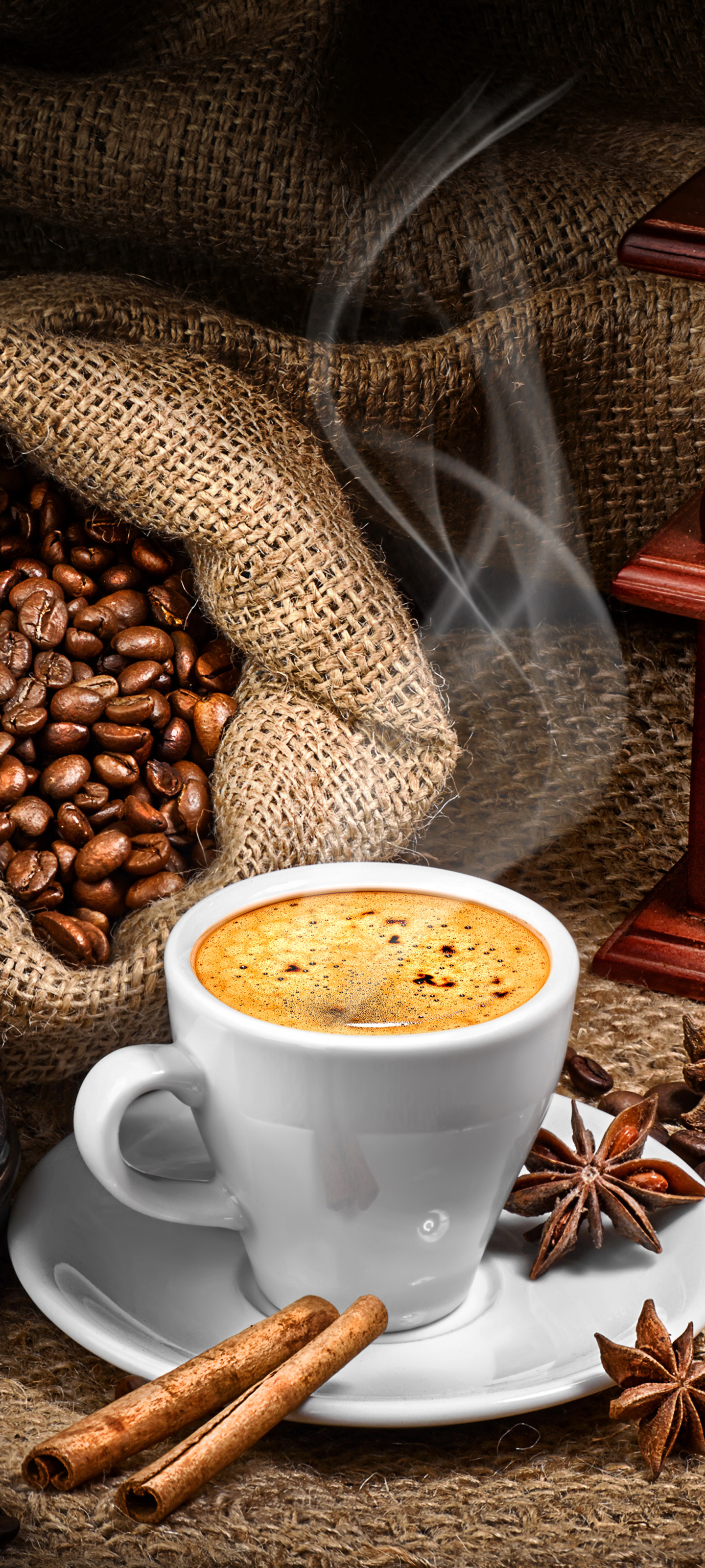 Download mobile wallpaper Food, Coffee, Cinnamon, Cup, Coffee Beans for free.