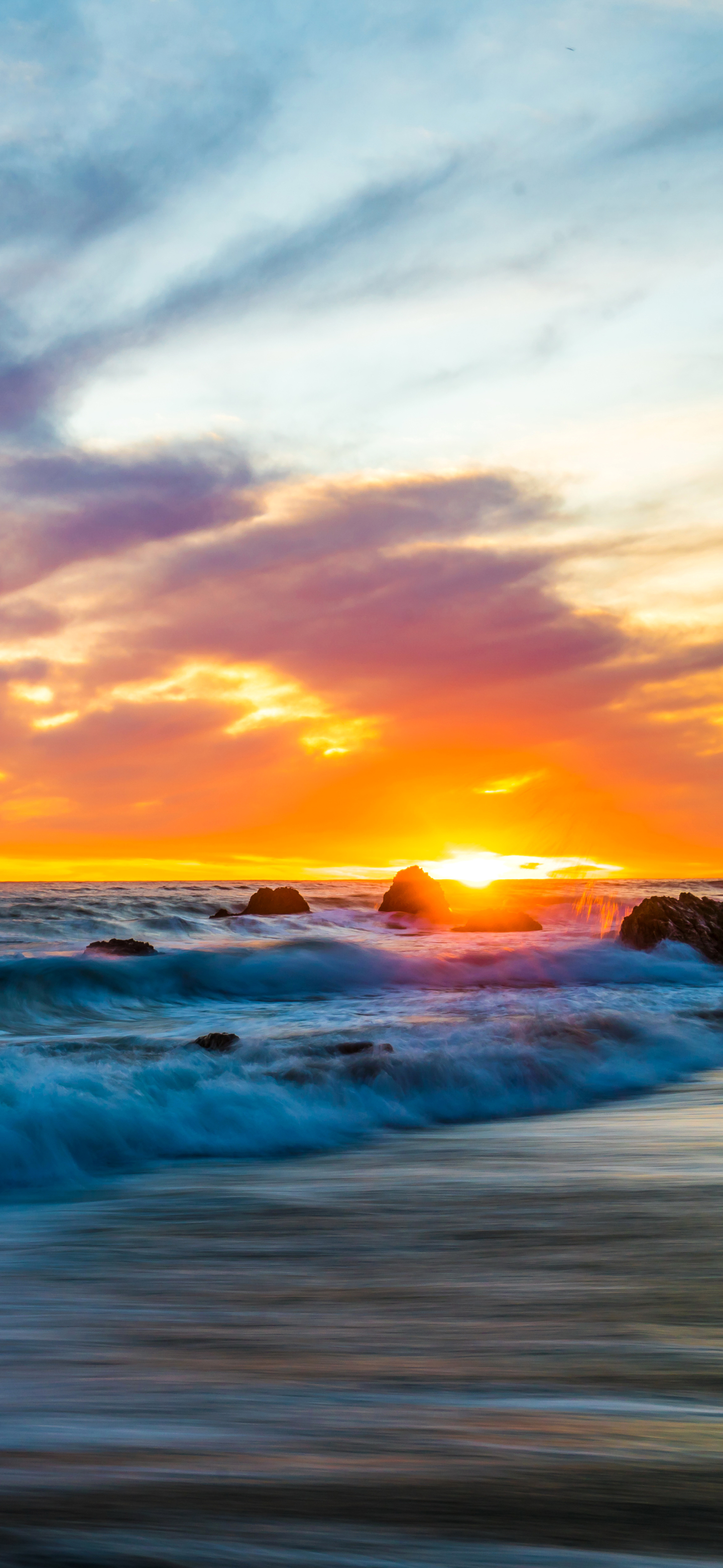 Download mobile wallpaper Sunset, Sky, Sea, Beach, Ocean, Earth for free.