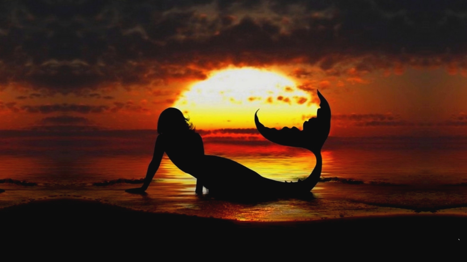 Free download wallpaper Fantasy, Sunset, Sea, Beach, Mermaid on your PC desktop