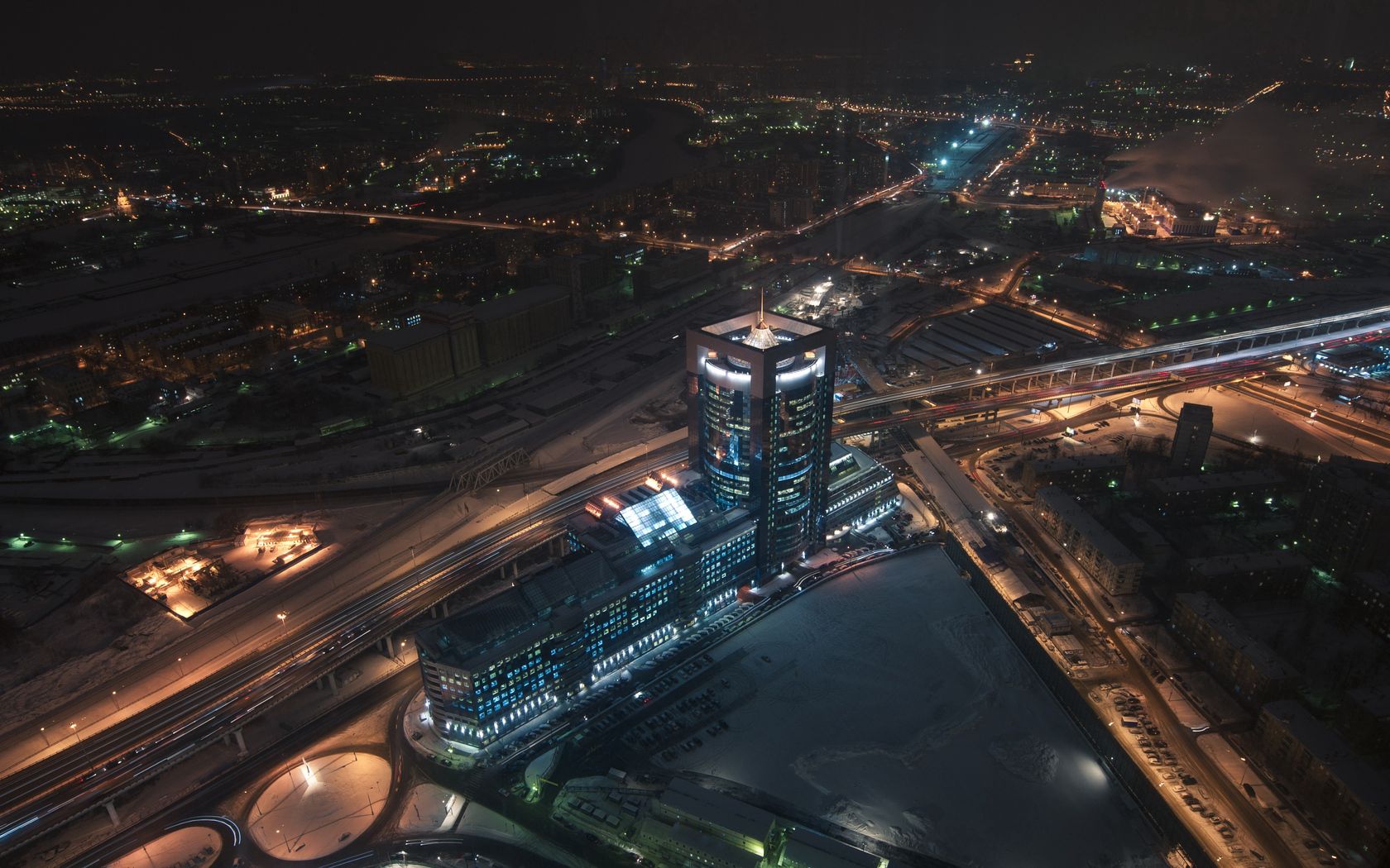 cities, night, moskow, view from above, moscow city