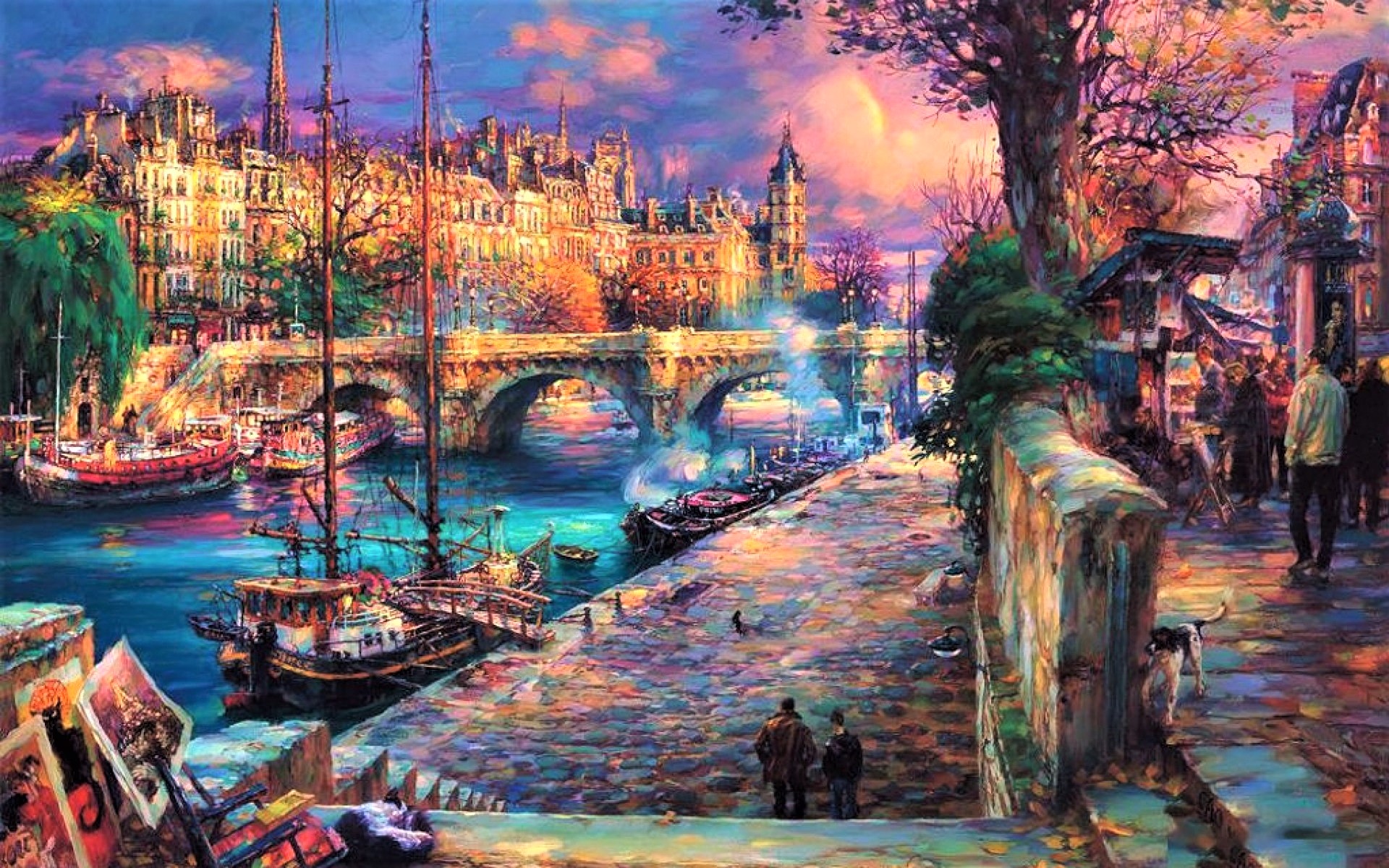 Free download wallpaper France, Boat, Colorful, Painting, Street, Artistic on your PC desktop