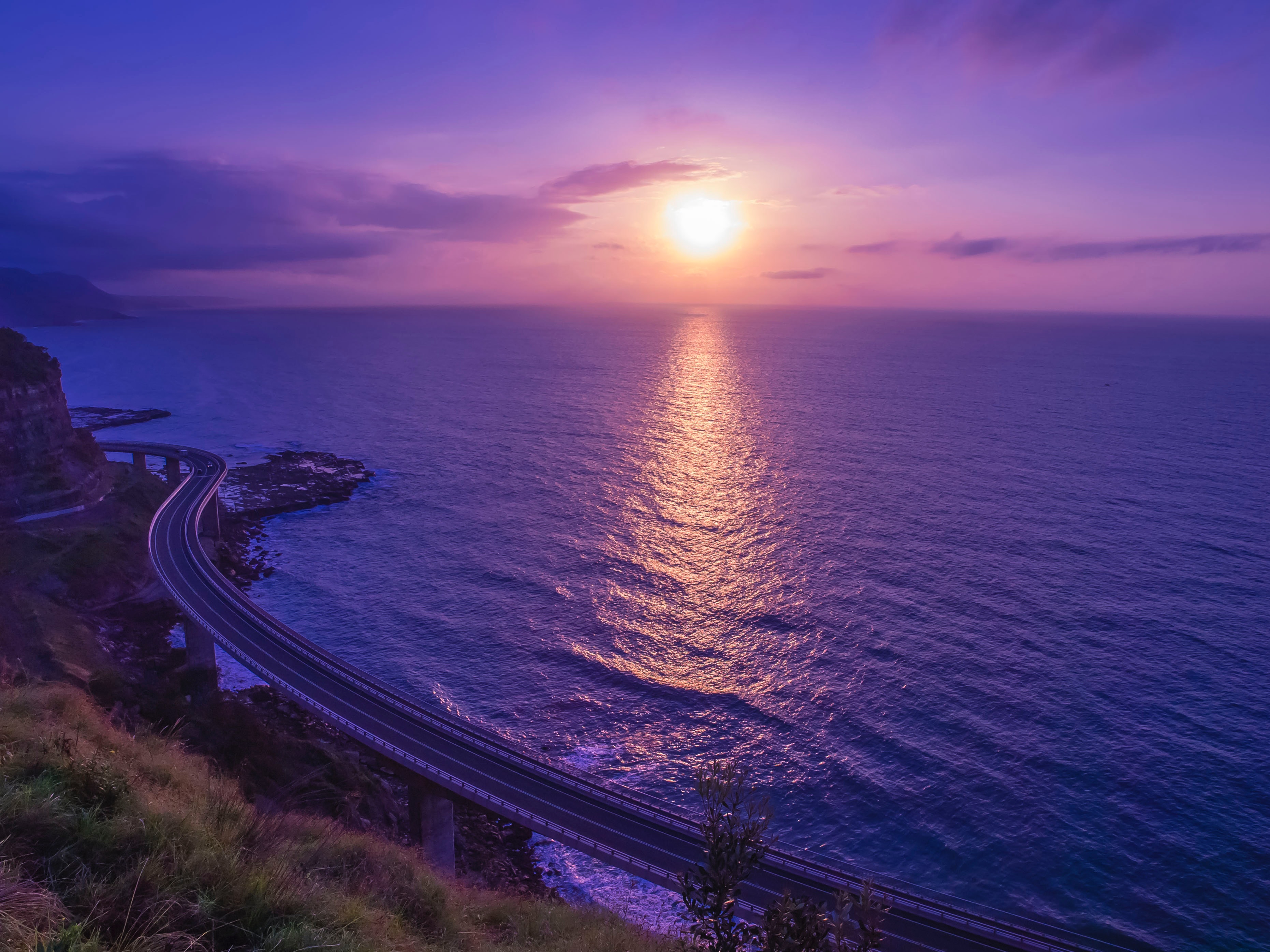 141151 descargar fondo de pantalla violeta, mar, naturaleza, puesta del sol, lila, horizonte, puente, púrpura: protectores de pantalla e imágenes gratis