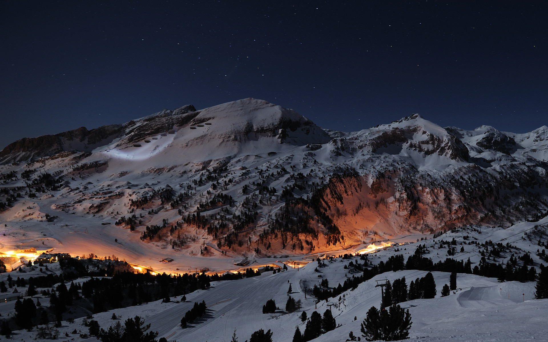 246866壁紙のダウンロード光, 冬, 風景, 夜, 雪, 地球, 山, オーストリア, 空, 出演者, 村, 山岳-スクリーンセーバーと写真を無料で