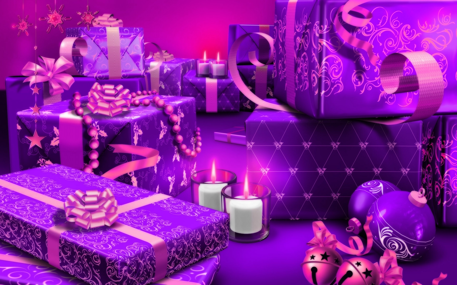 Download mobile wallpaper Christmas, Holiday, Purple, Gift, Decoration, Candle, Bauble for free.