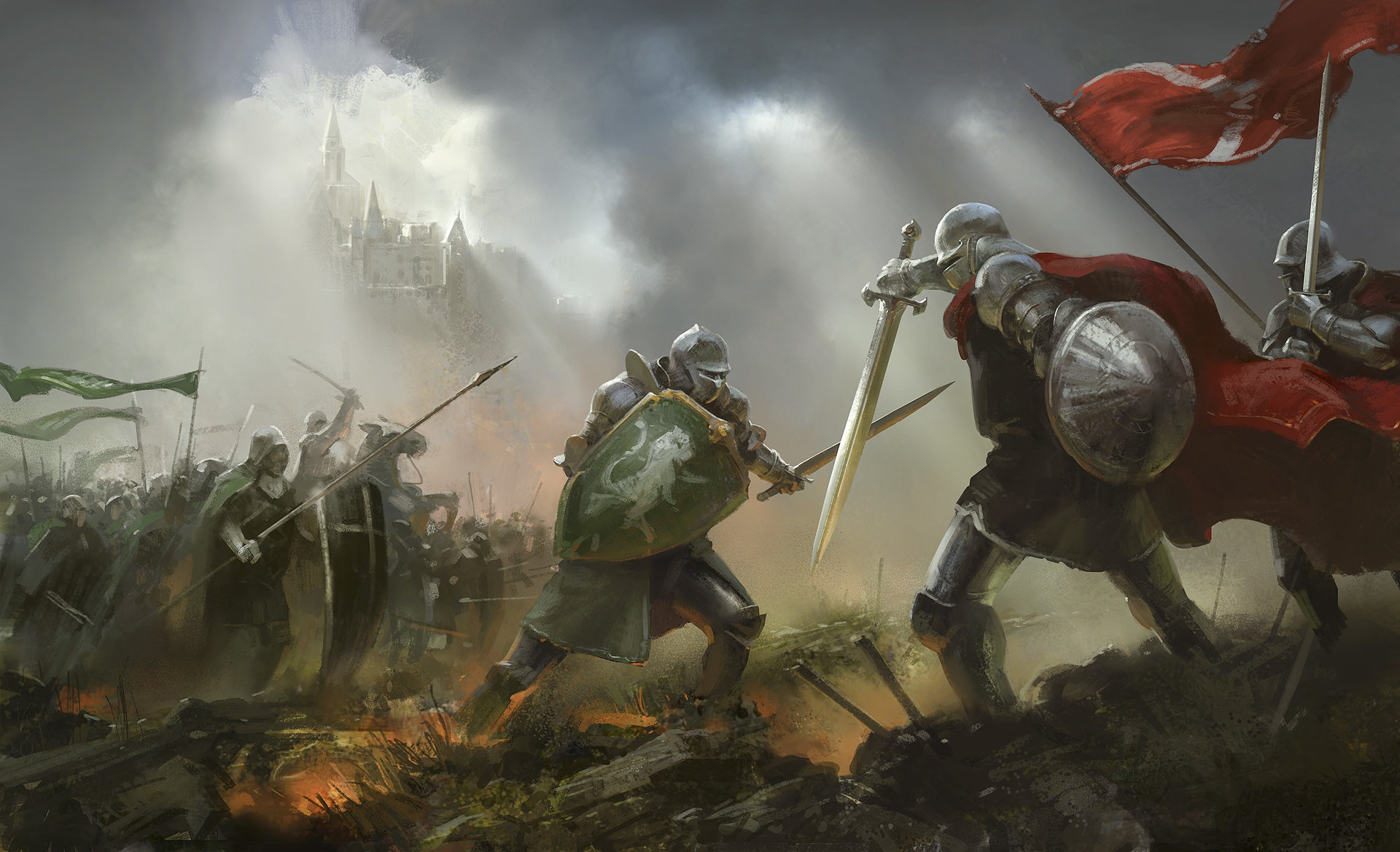 Download mobile wallpaper Fantasy, Shield, Knight, Battle, Sword for free.