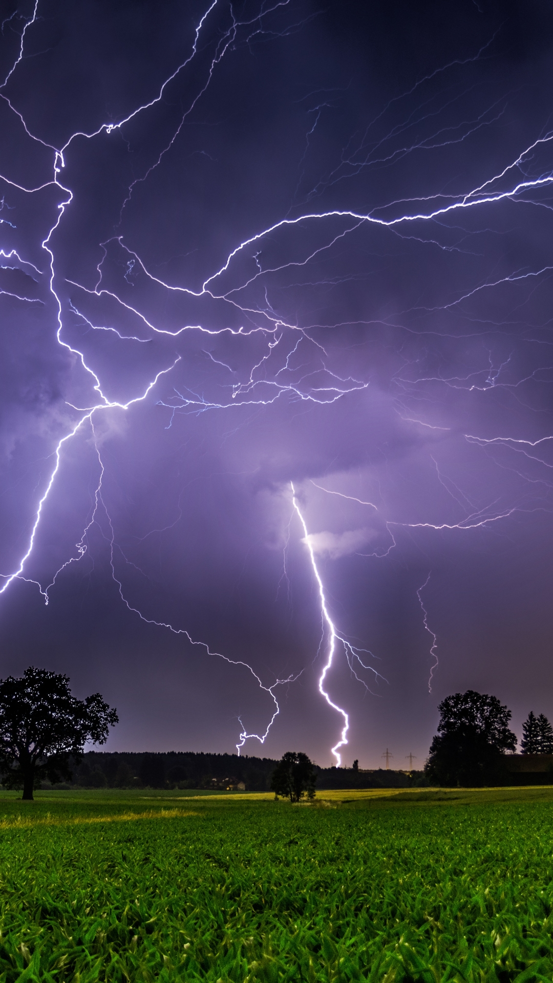 Download mobile wallpaper Nature, Sky, Night, Lightning, Field, Photography for free.