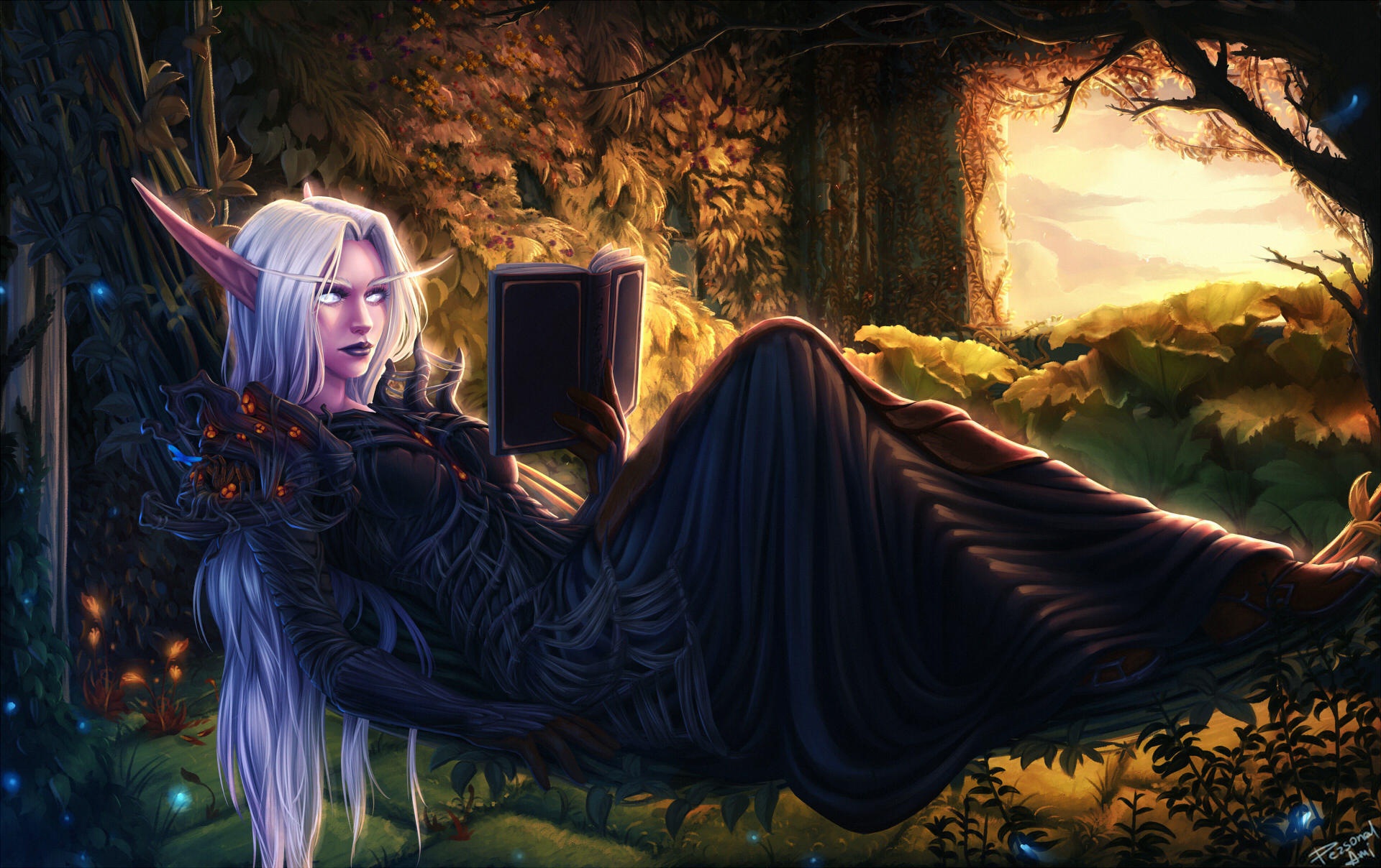 Free download wallpaper Warcraft, Book, Elf, Video Game, Long Hair, Pointed Ears, World Of Warcraft, White Hair on your PC desktop