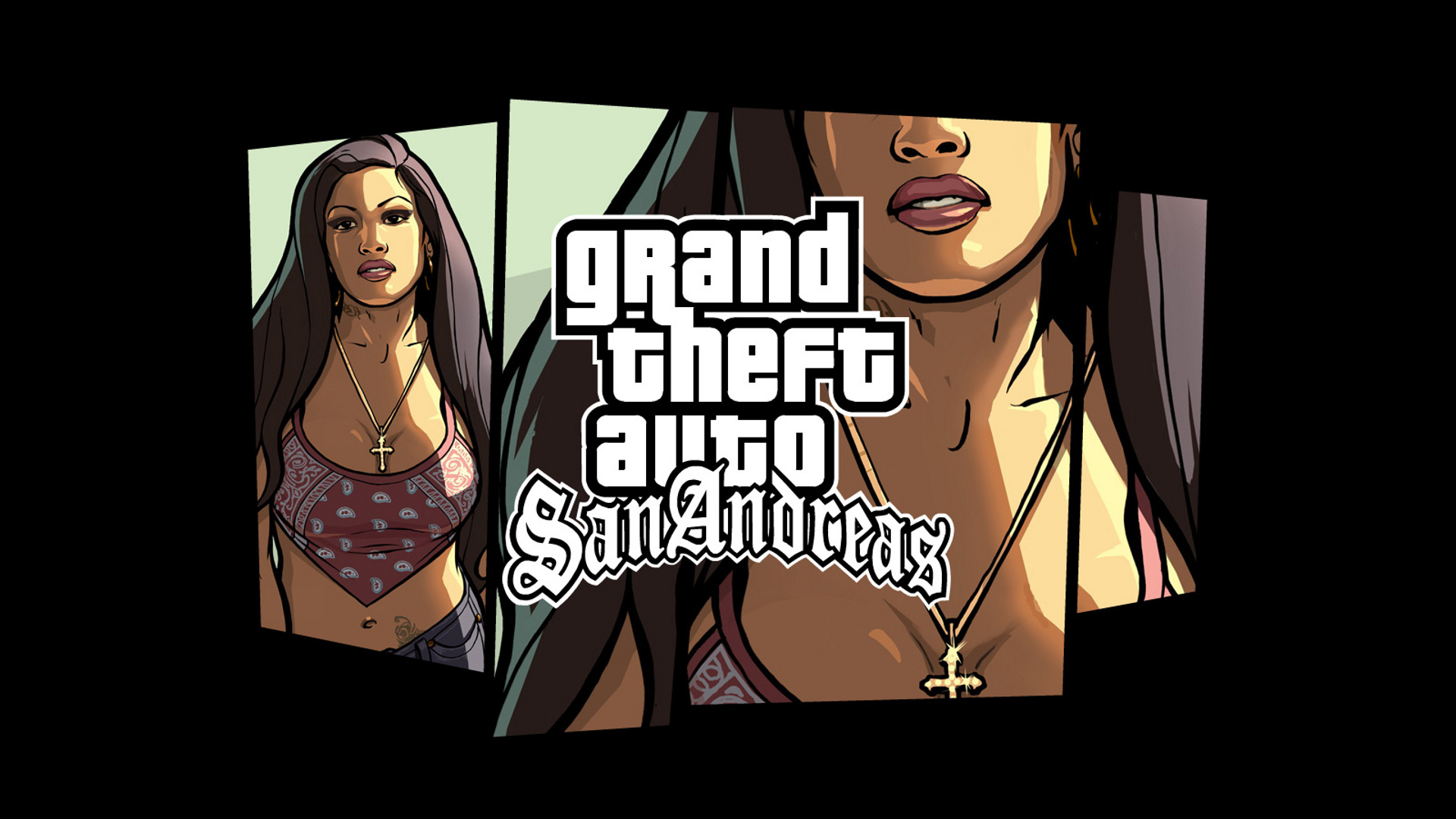 grand theft auto: san andreas, video game, brown hair, close up, cross, long hair, necklace, grand theft auto