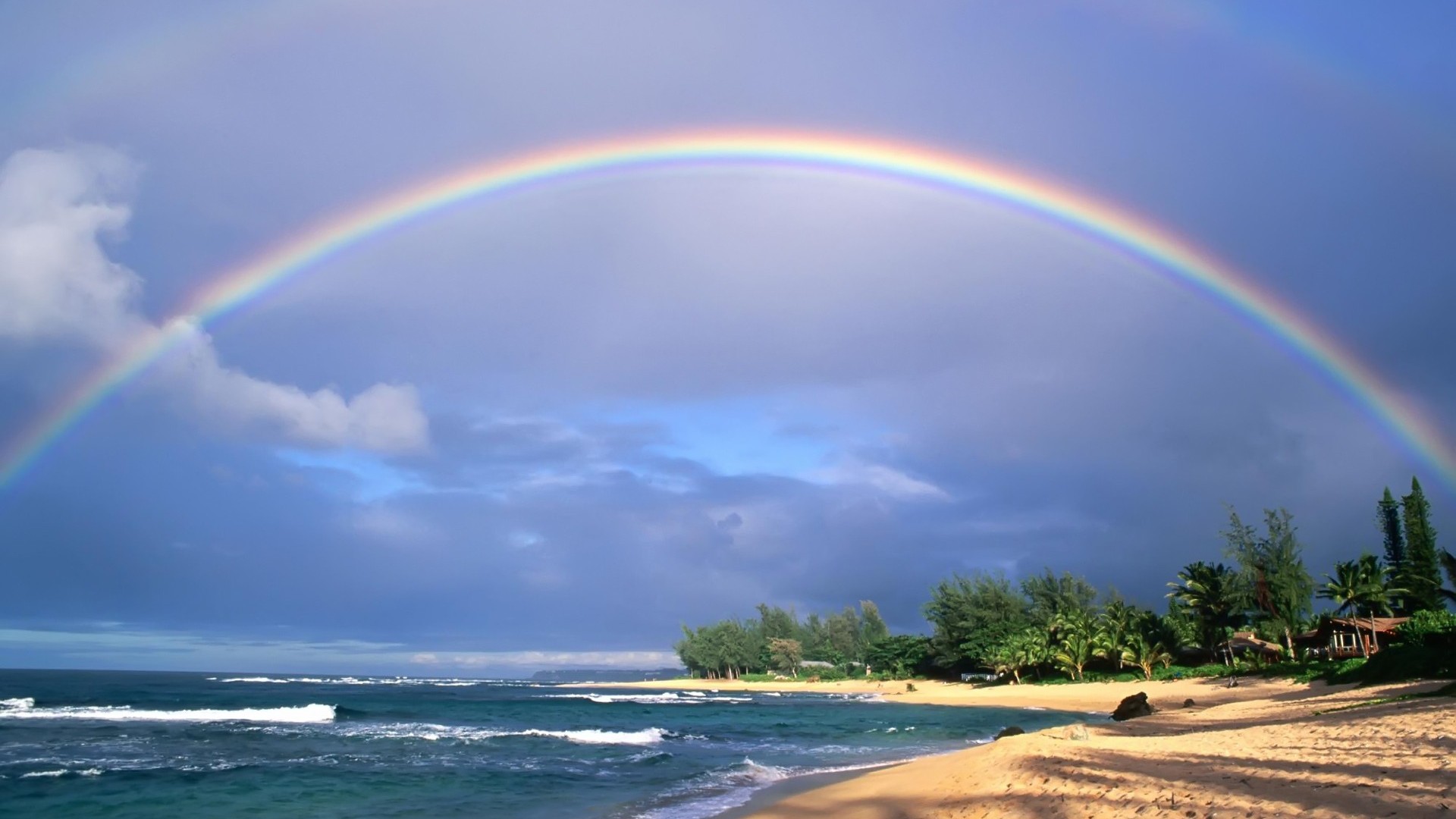 Free download wallpaper Landscape, Nature, Beach, Rainbow, Earth on your PC desktop