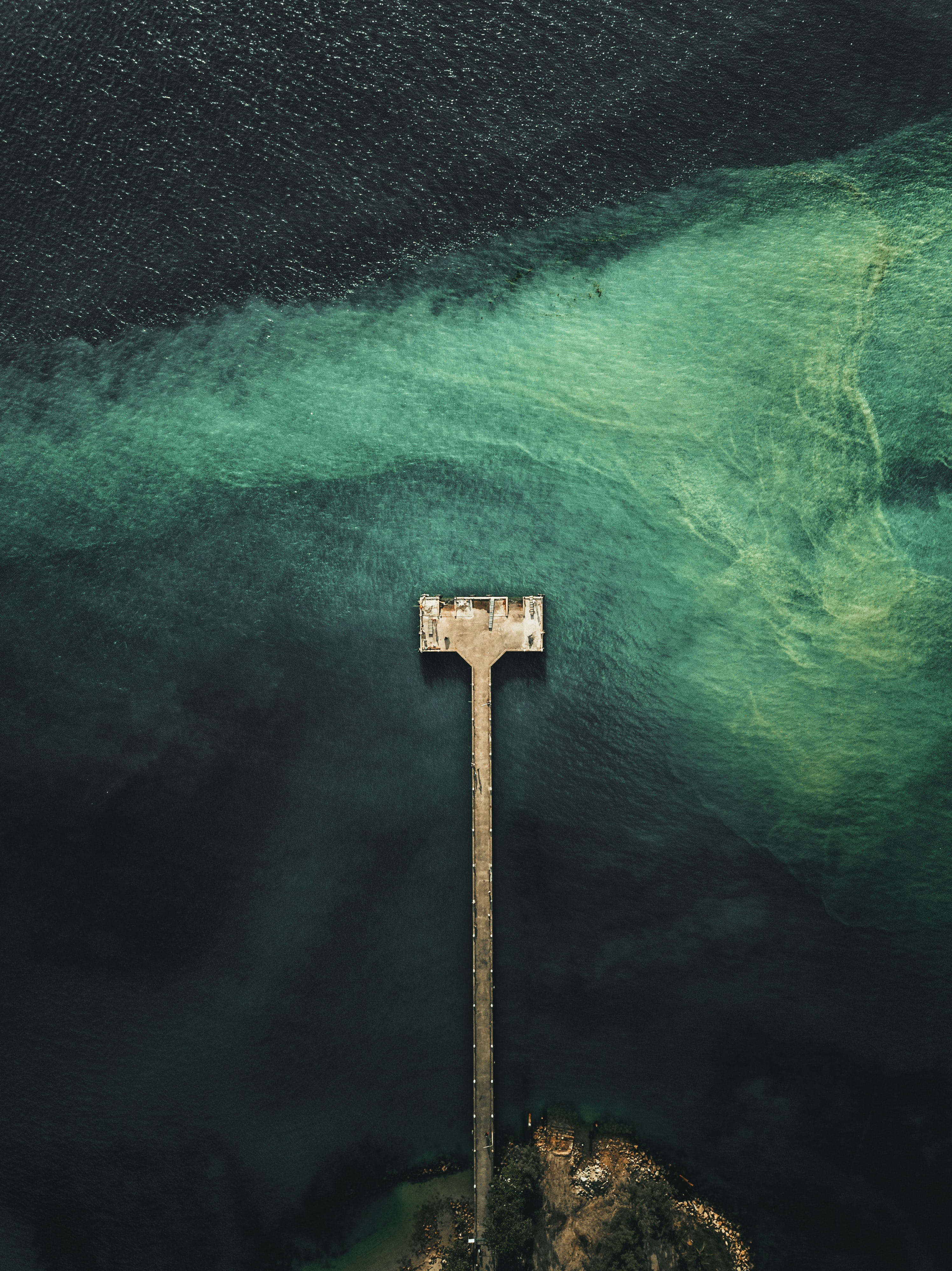 Download mobile wallpaper Sea, Wharf, View From Above, Waves, Water, Pier, Nature for free.