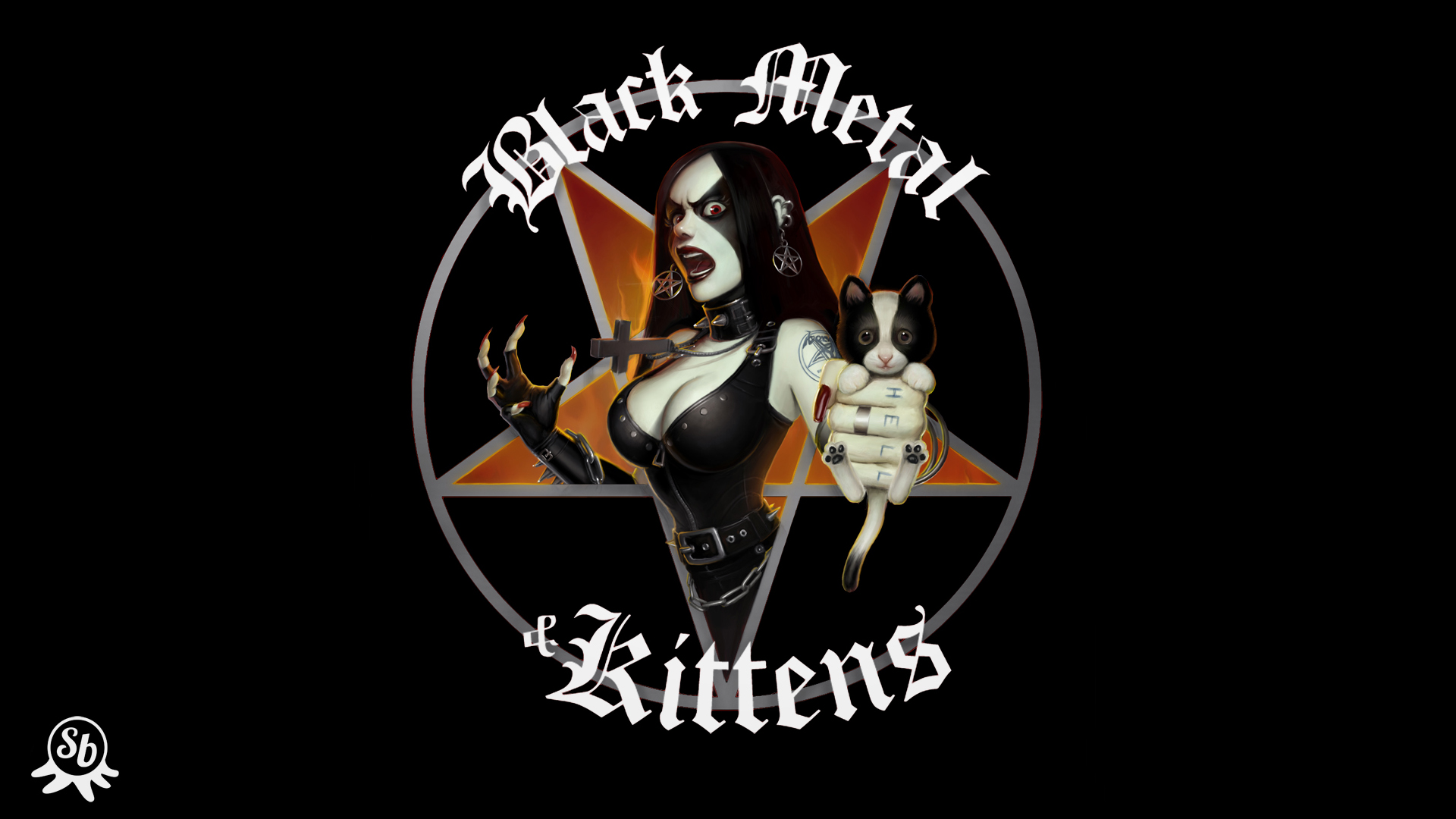 Download mobile wallpaper Humor, Black Metal & Kittens for free.