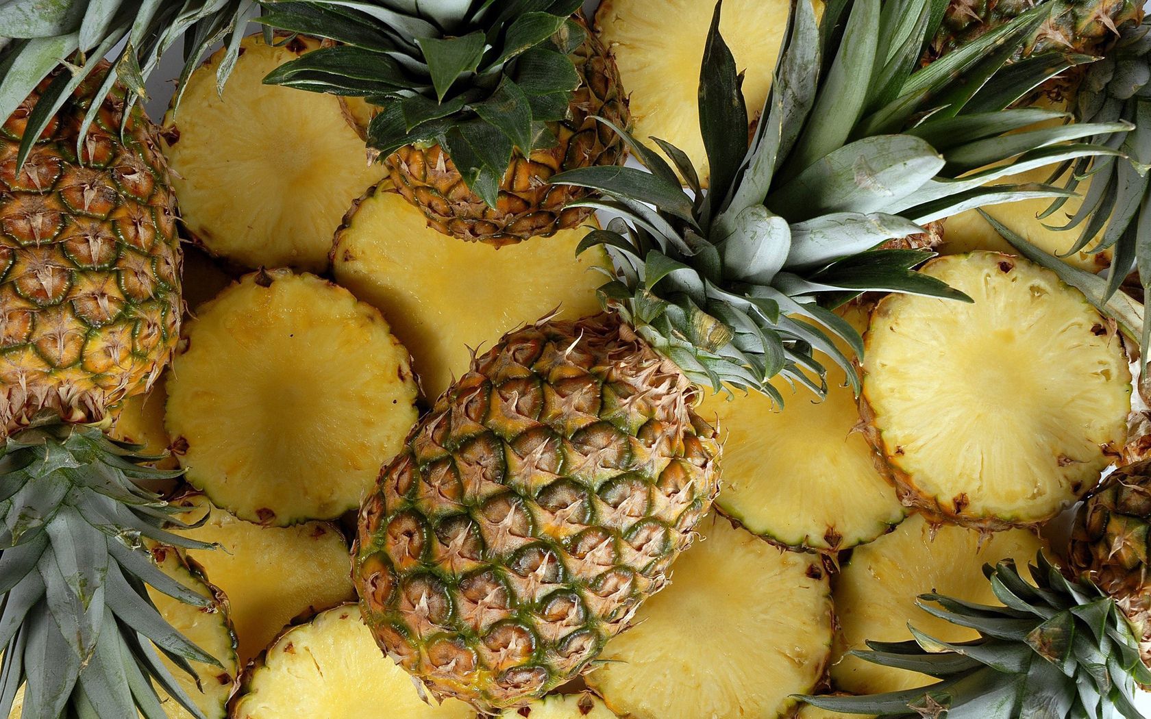 pineapples, fruits, food, background, lobules, slices