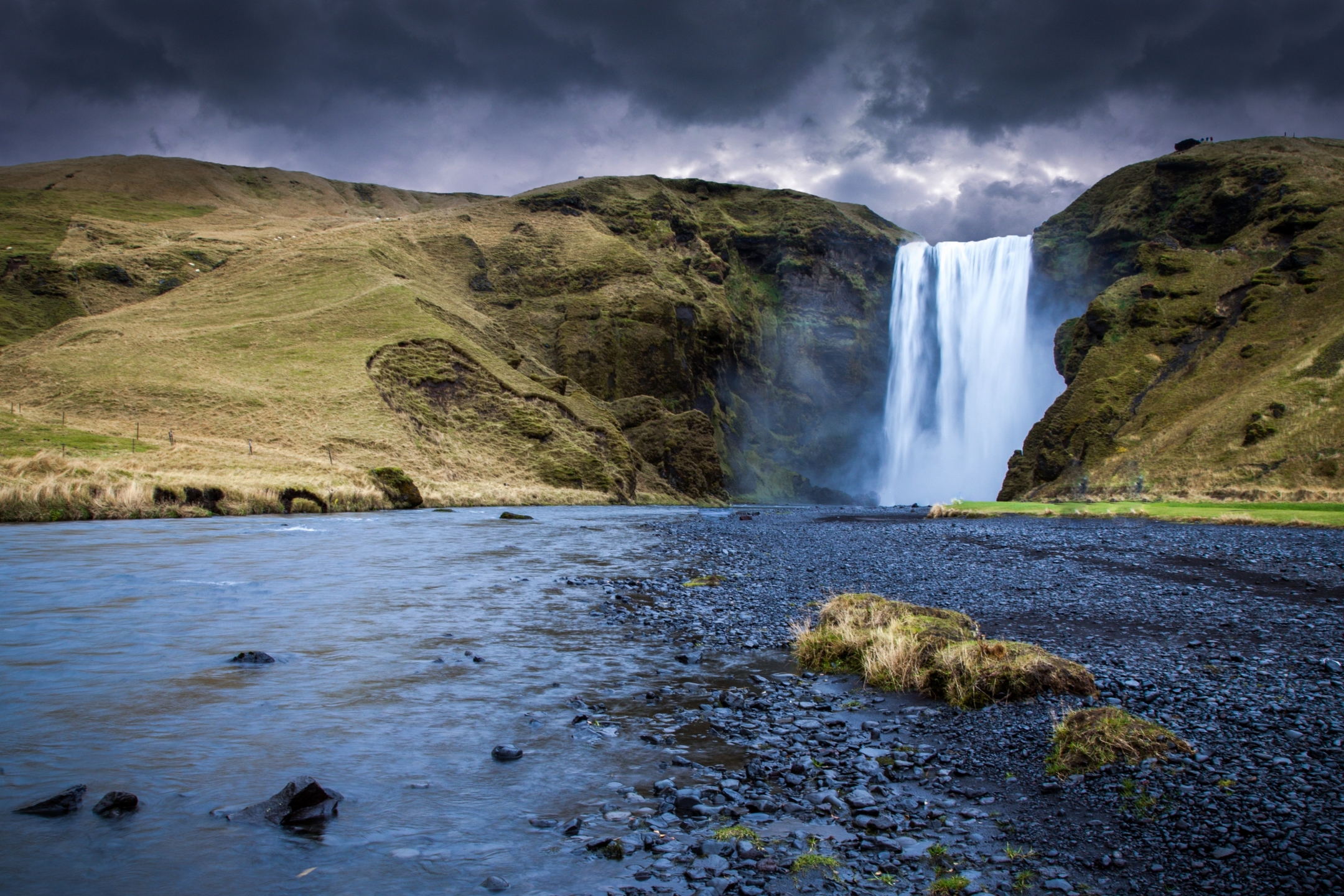 Скачать обои бесплатно Водопады, Исландия, Земля/природа, Скоугафосс, Водопад Скоугафосс картинка на рабочий стол ПК