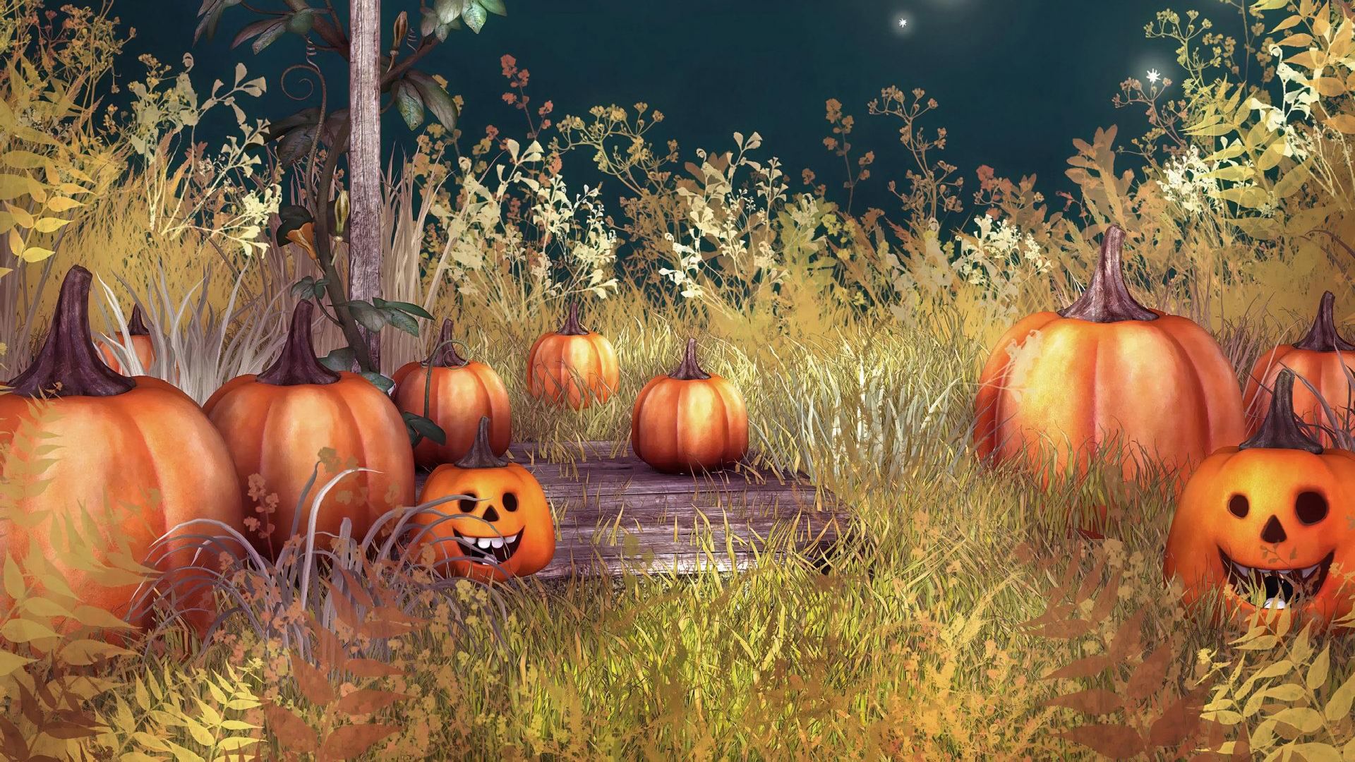 PCデスクトップに草, かぼちゃ, ホリデー, ジャック・オー・ランタン, ハロウィン画像を無料でダウンロード