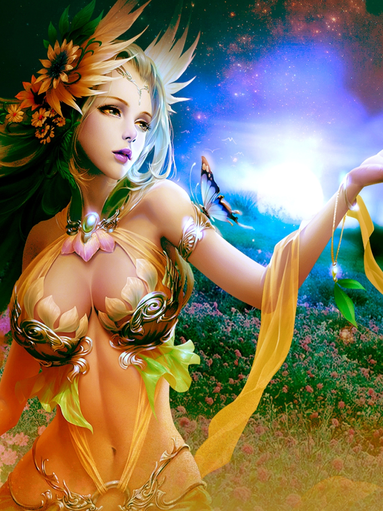 Download mobile wallpaper Fantasy, Flower, Butterfly, Dragon, Spring, Blonde, Video Game, League Of Angels for free.