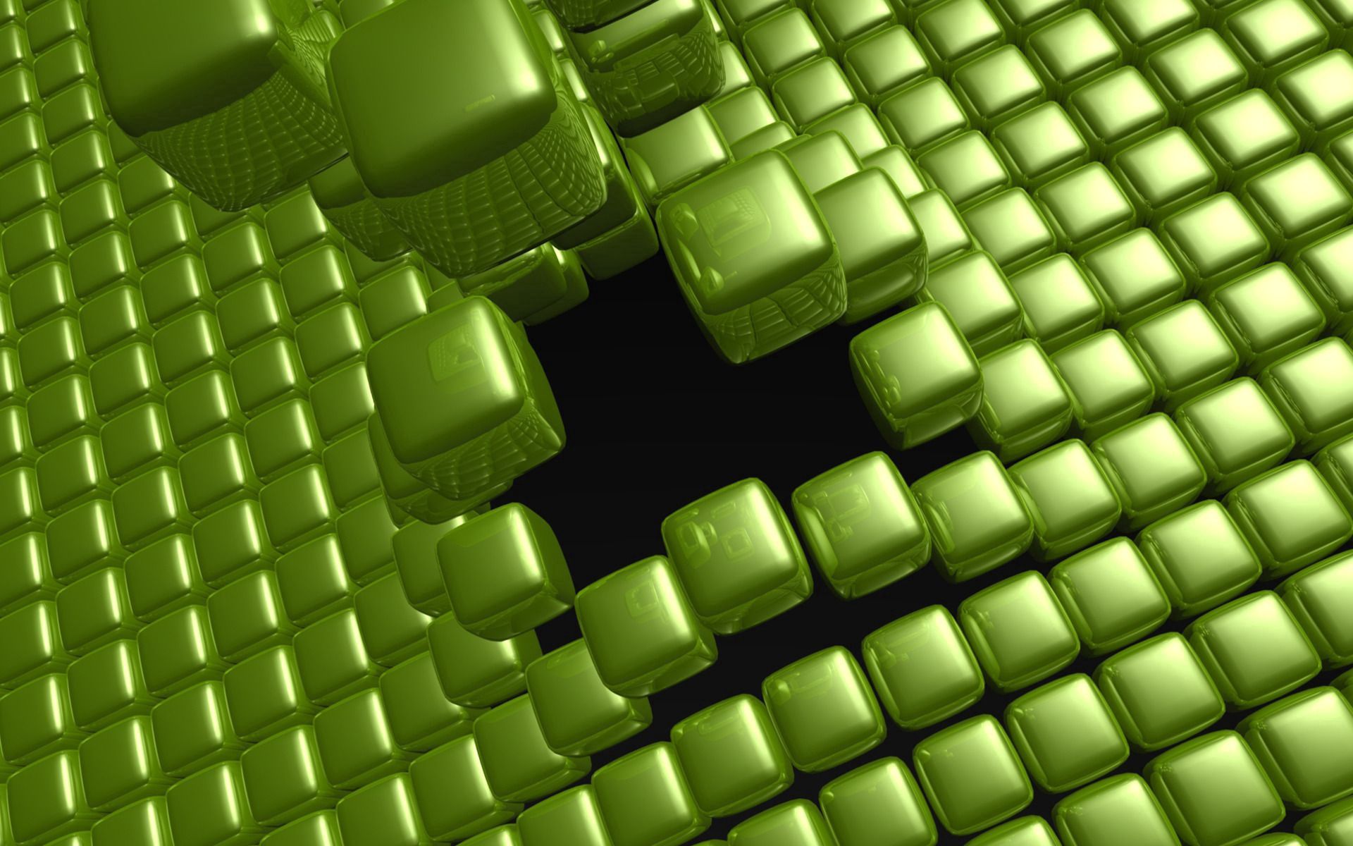 3d, green, space, cubes, hole