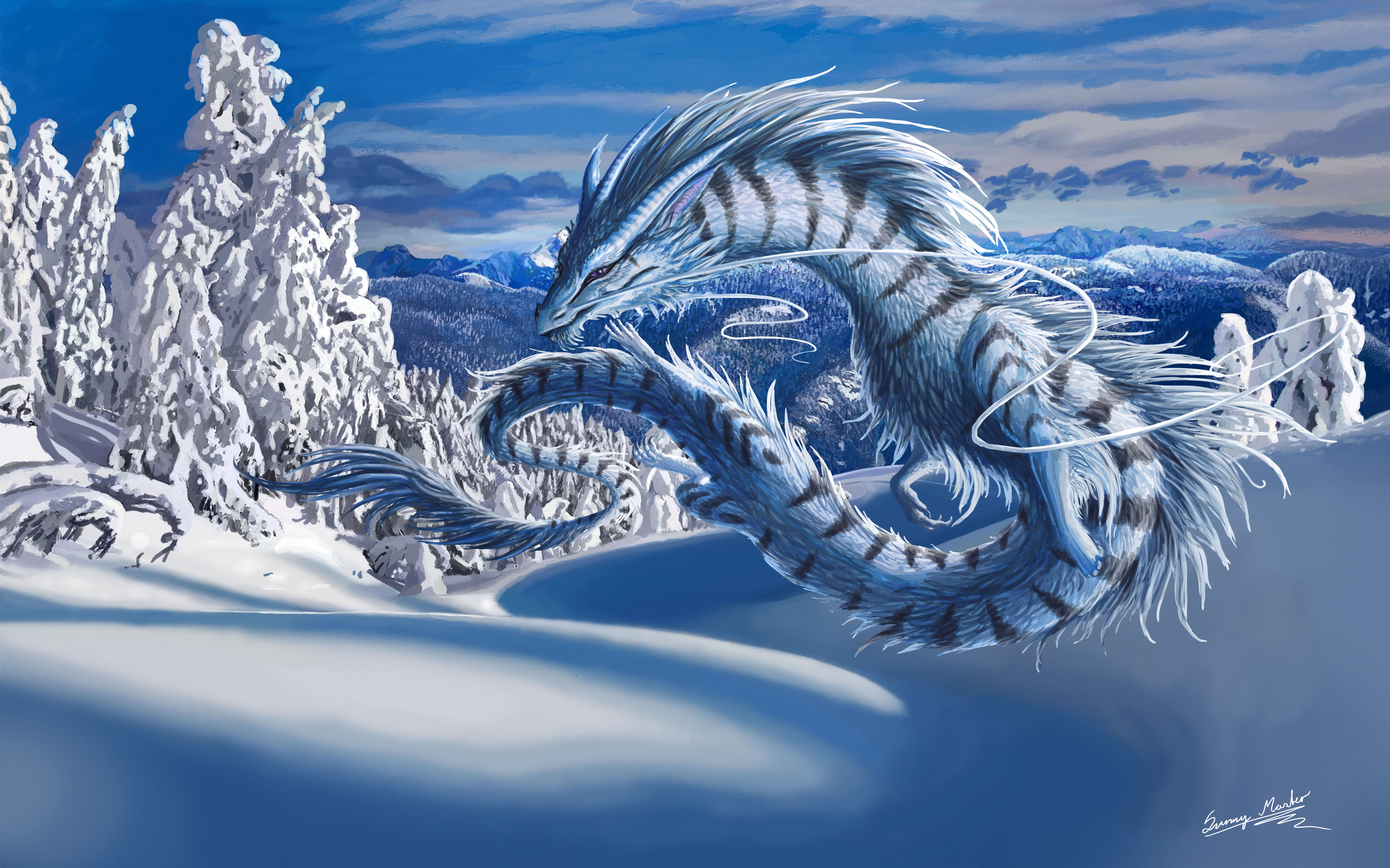 Free download wallpaper Winter, Fantasy, Snow, Dragon on your PC desktop