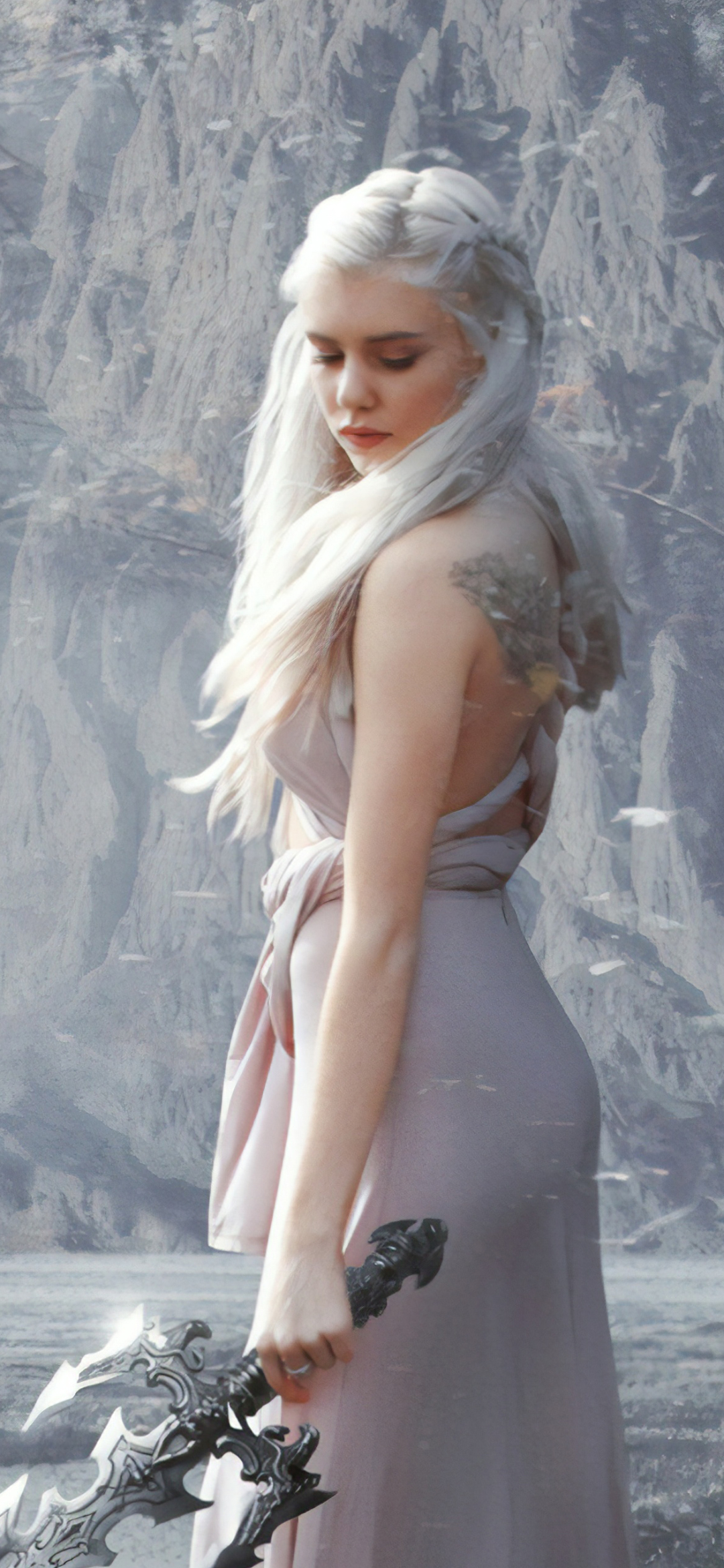 Download mobile wallpaper Women, White Hair, Cosplay, White Dress, Daenerys Targaryen for free.
